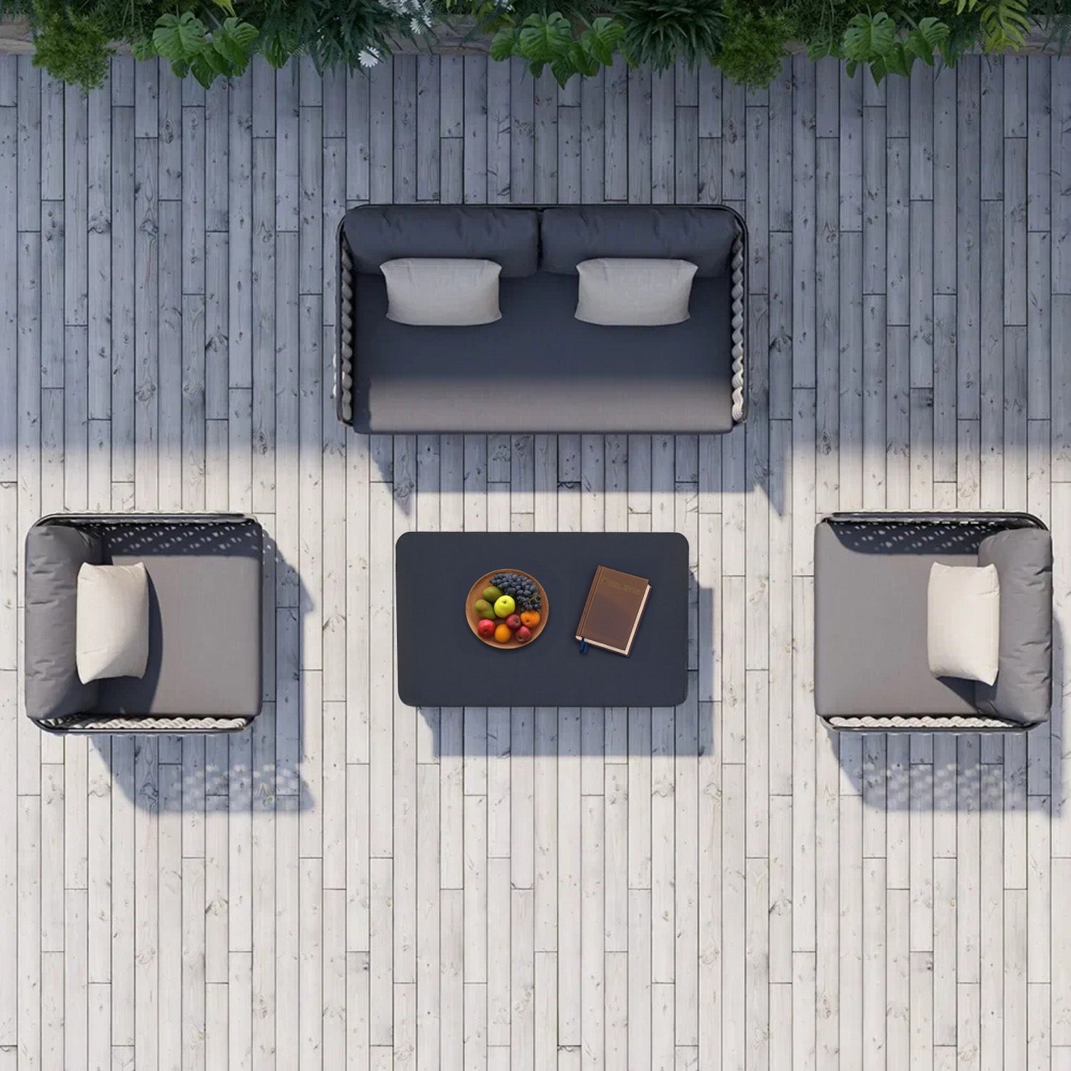 4 Piece Outdoor Rope Sofa Set with Glass Top Coffee Table (Light Grey & Dark Grey)