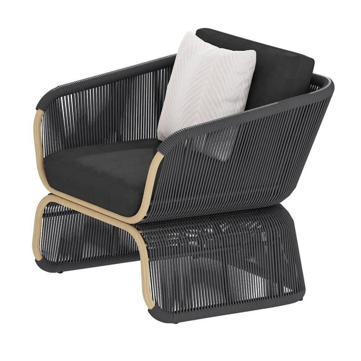 Outdoor Braided Rope Sofa Set With 2-Tier Glass Top Table