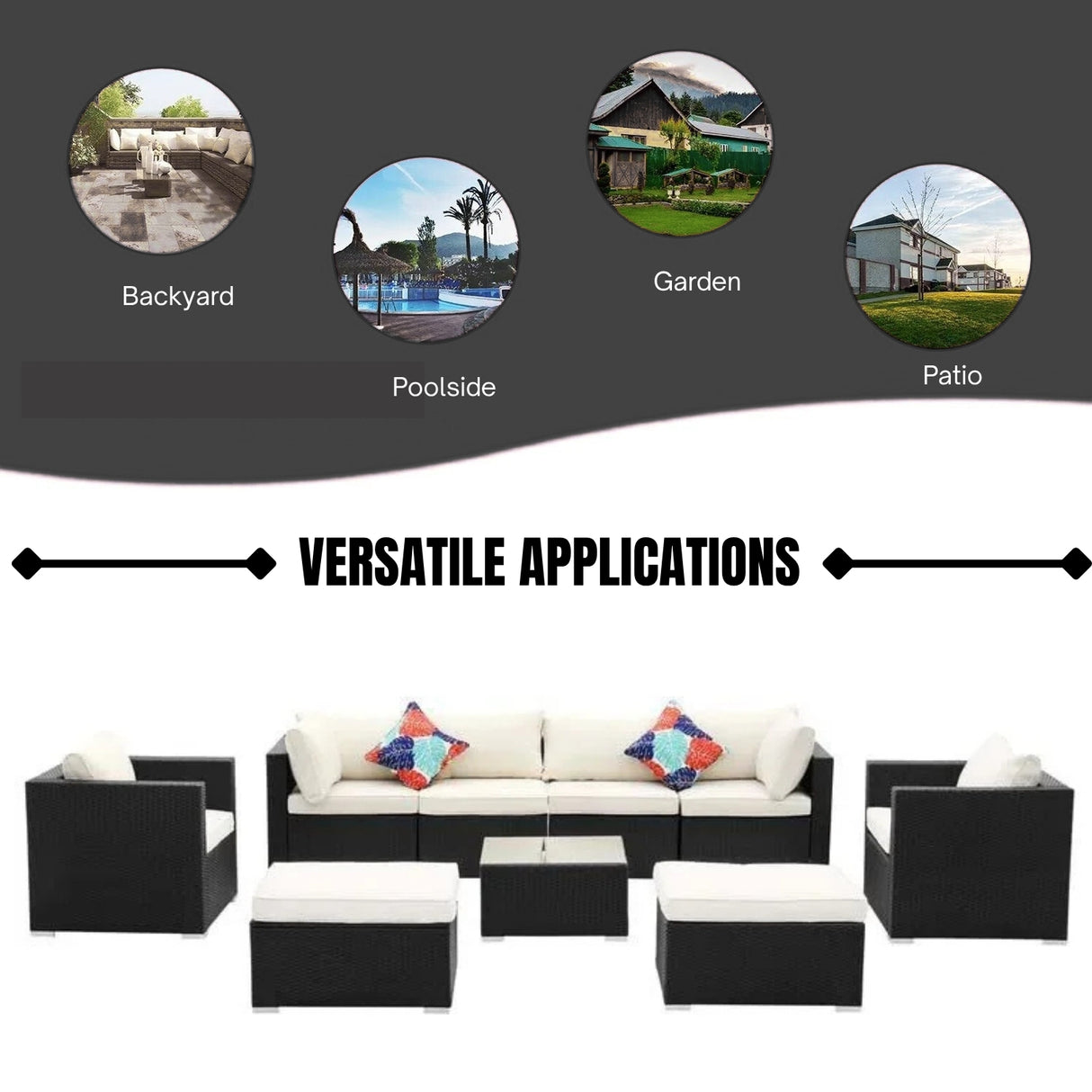 6-Piece Outdoor Conversation Set (Black & Off-White)