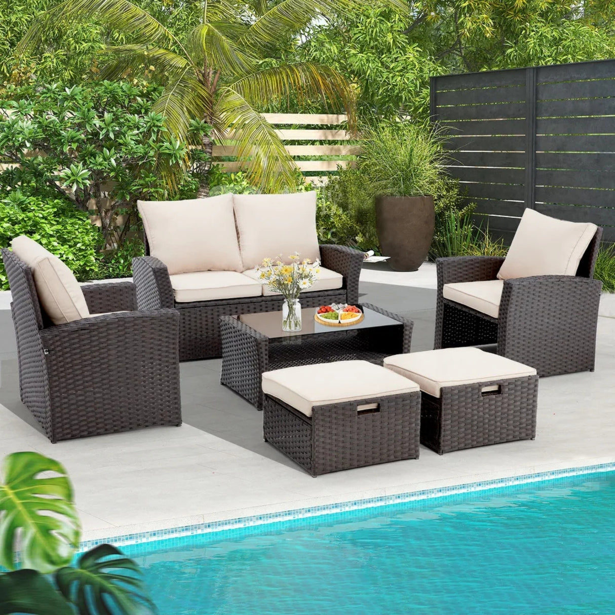 Outdoor All-Weather Wicker 6-Piece Sofa Set
