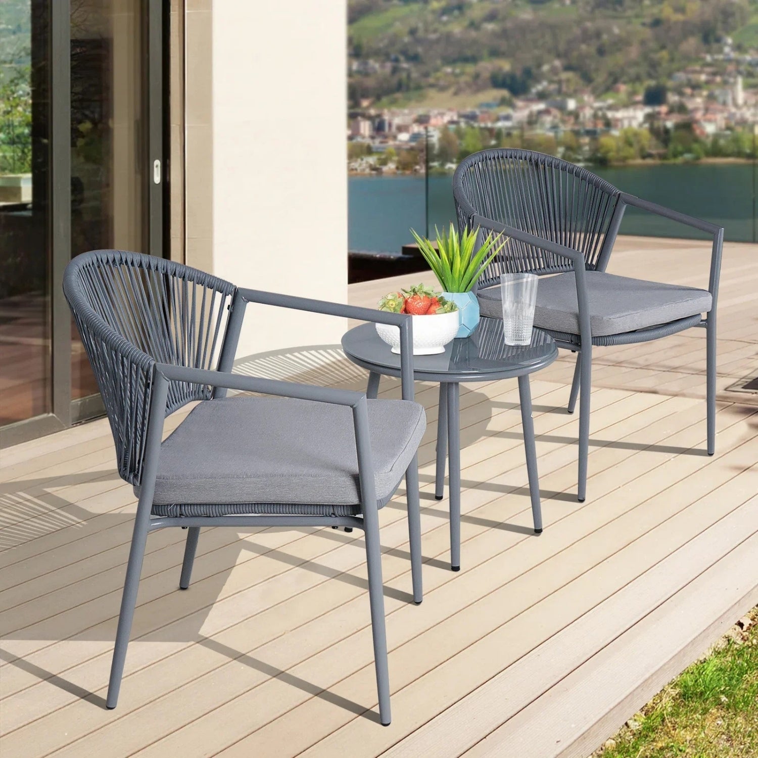 3 Piece Garden Outdoor Rope Patio Set