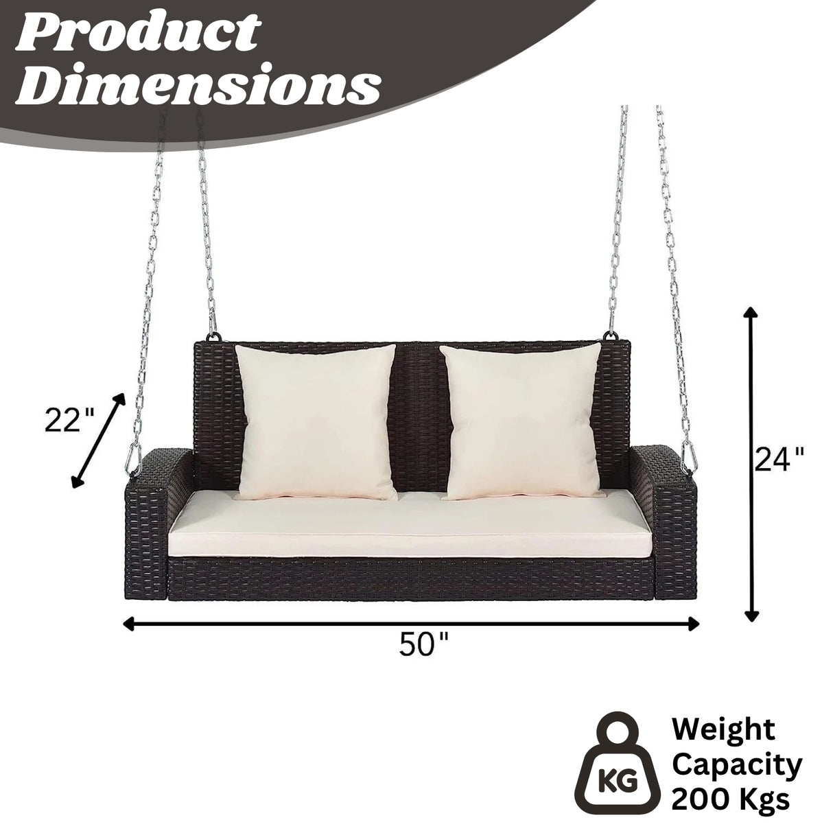 Dark Brown Rattan Wicker Two Seater Sofa Swing