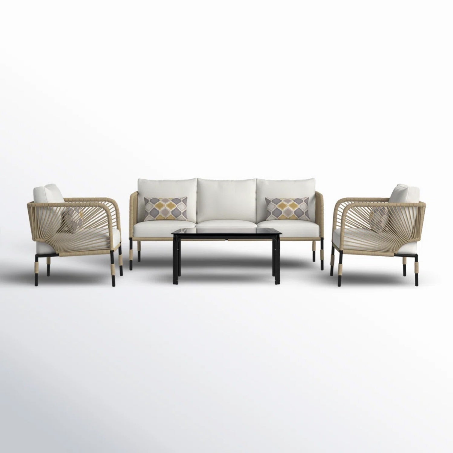 Outdoor Rope 5-Seater Sofa Set With Glass Top Table