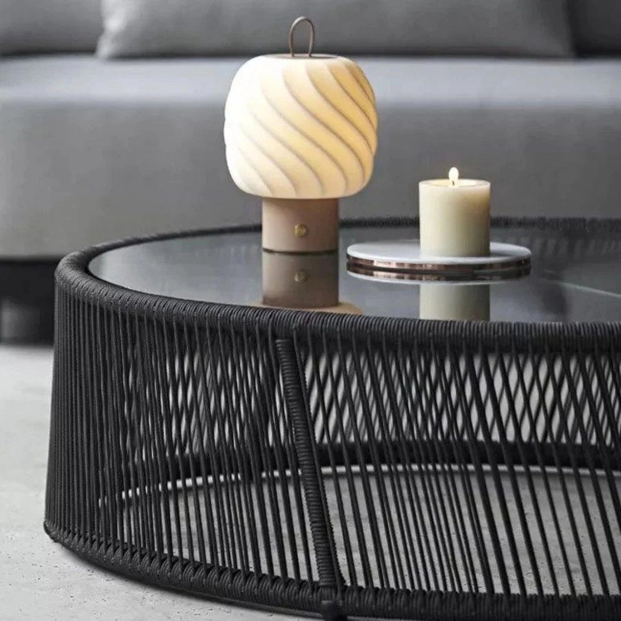 Outdoor Rope 4 Seater Sofa Set With Glass Top Tables