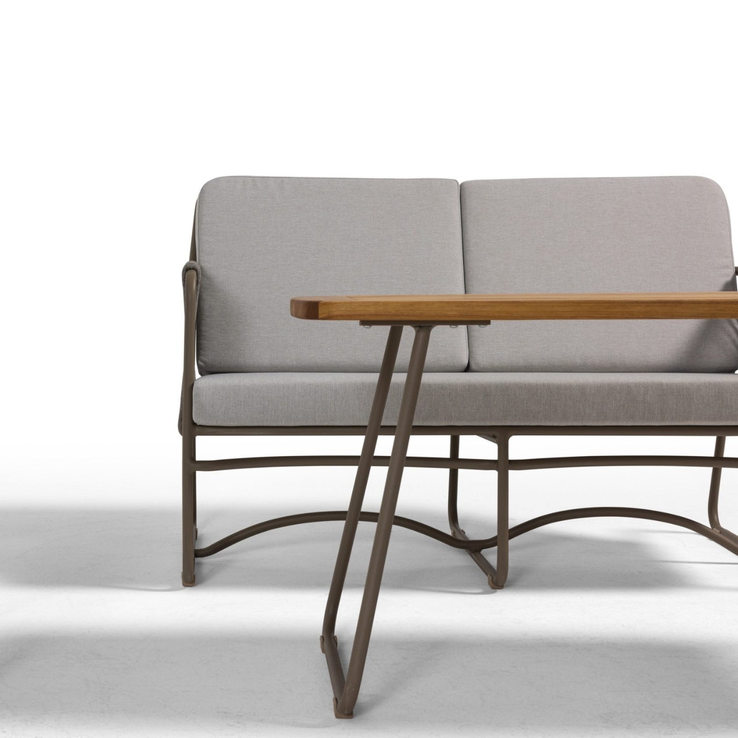 Outdoor Rope Loveseat Sofa Set With Wooden Top Table