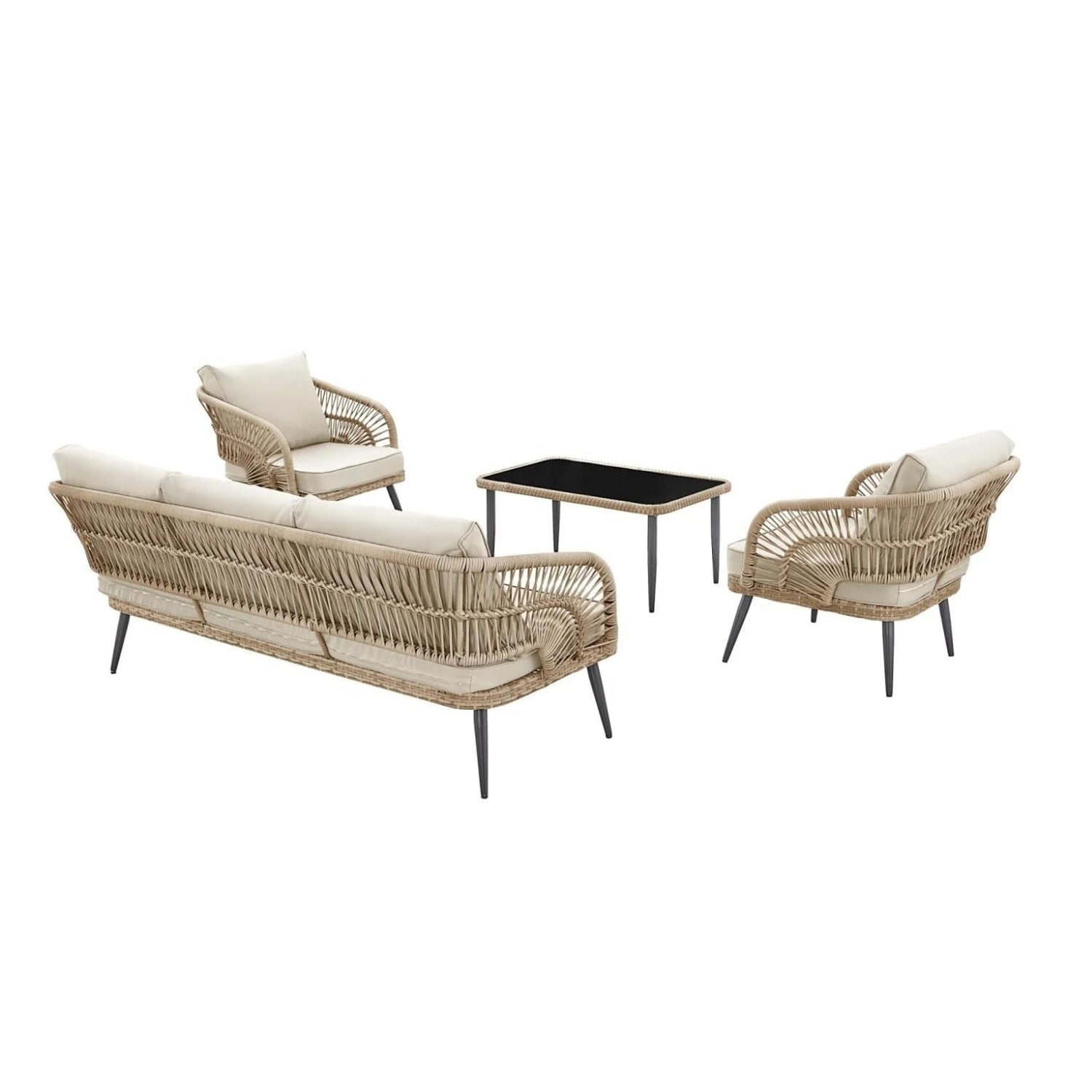 Outdoor Rope Conversation Patio Sofa Set (Beige/Cream)