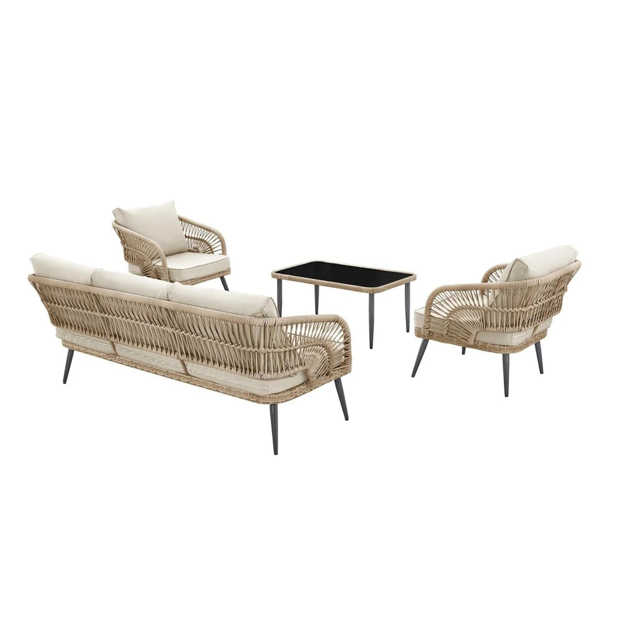Outdoor Rope Conversation Patio Sofa Set (Beige/Cream)