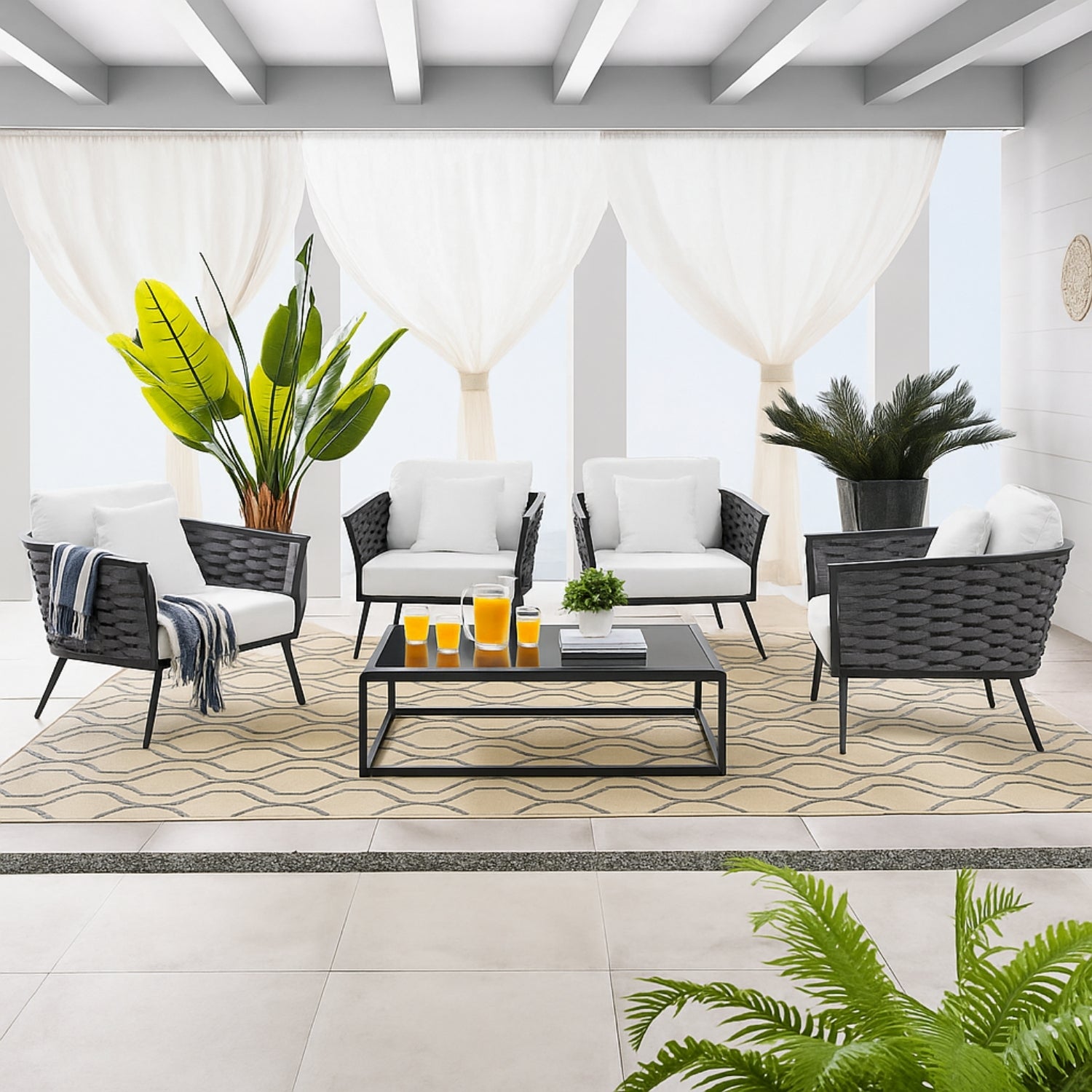 6-Piece Outdoor Rope Sofa Set (Grey & White)