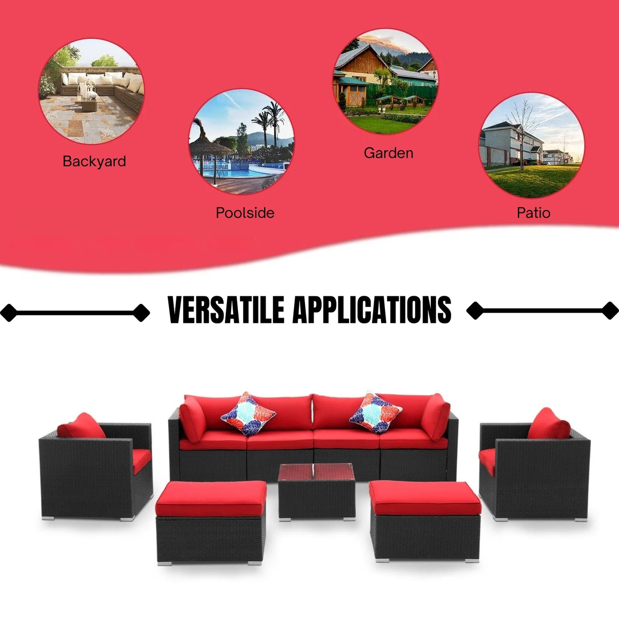 6-Piece Outdoor Conversation Set (Black & Red)