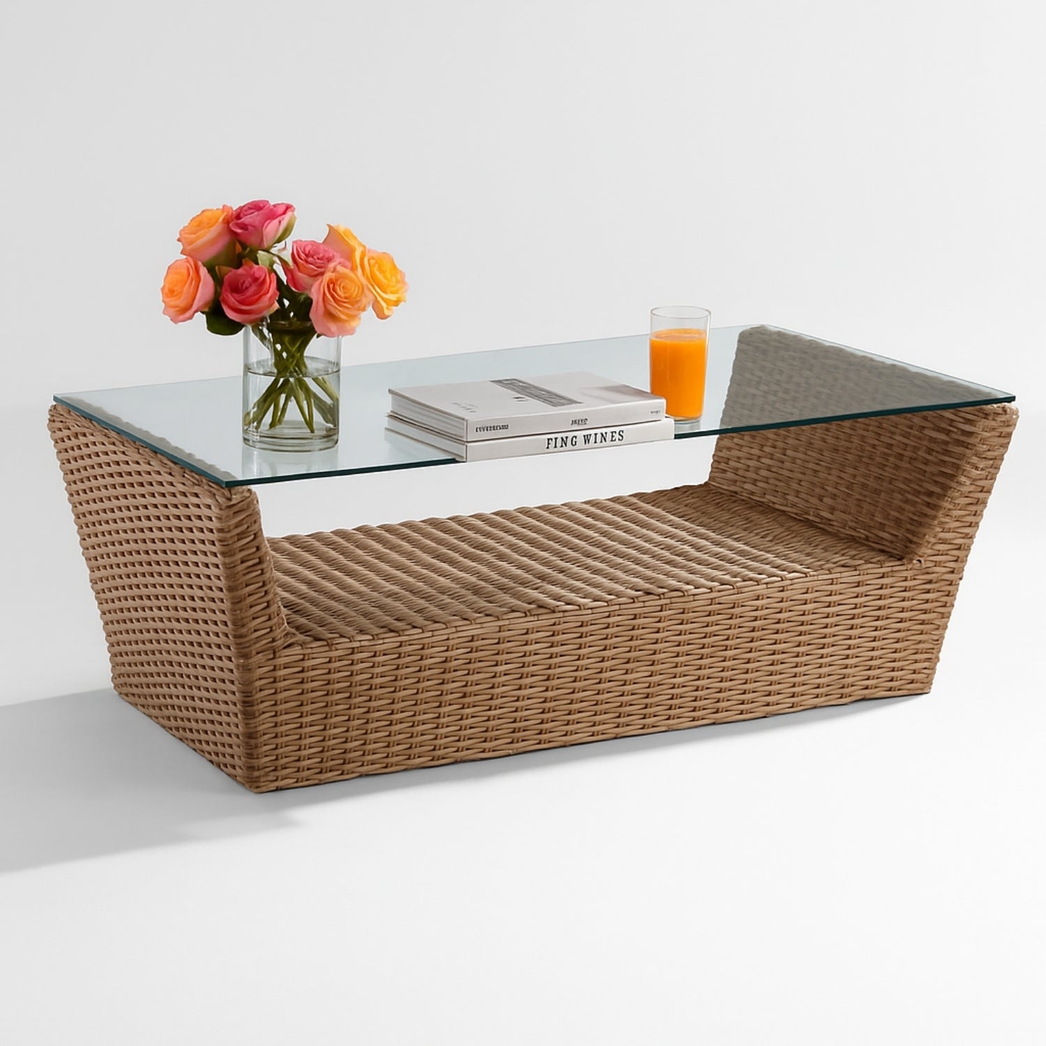 5-Piece Outdoor Wicker Sofa Set With 2-Tier Glass Top Tables