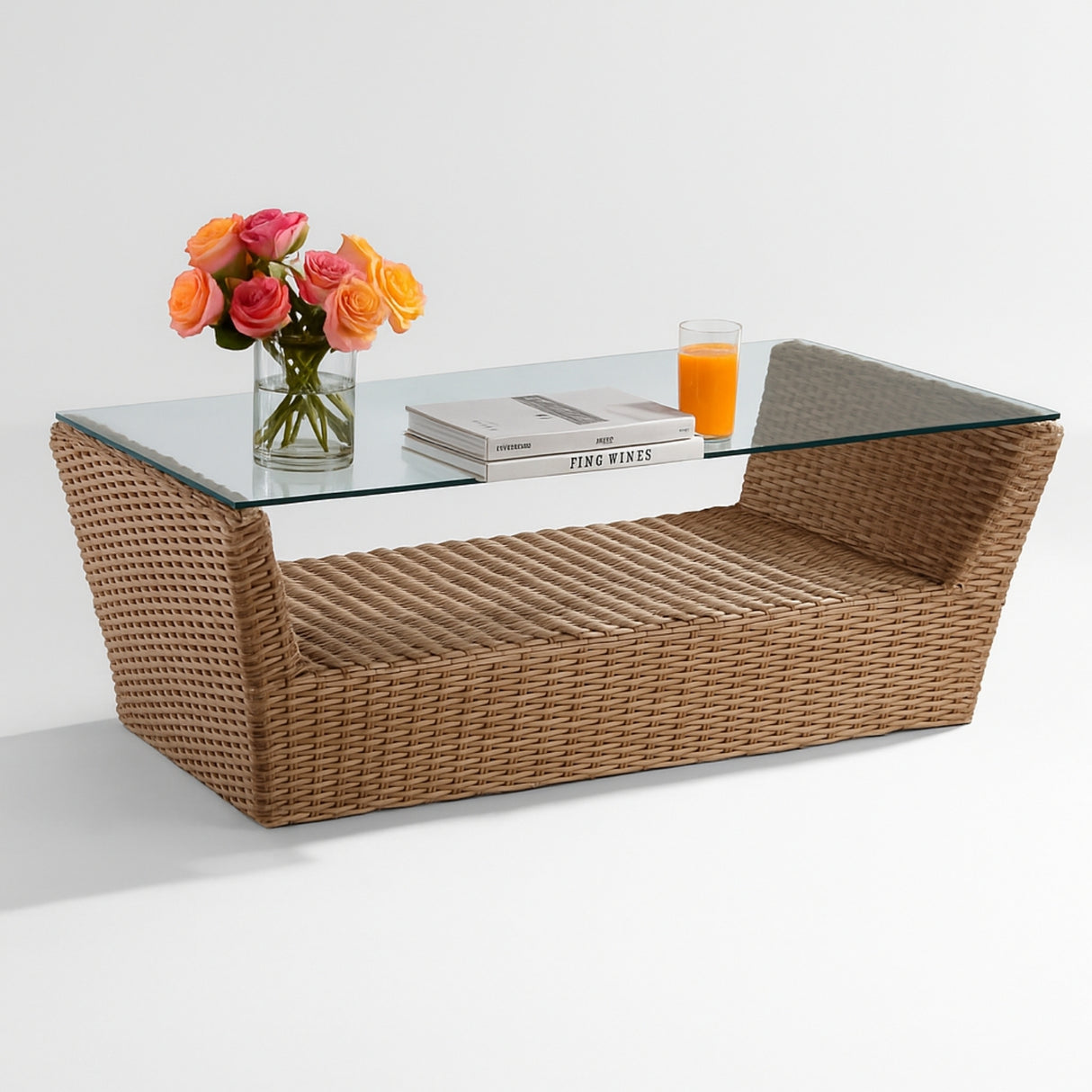 5-Piece Outdoor Wicker Sofa Set With 2-Tier Glass Top Tables