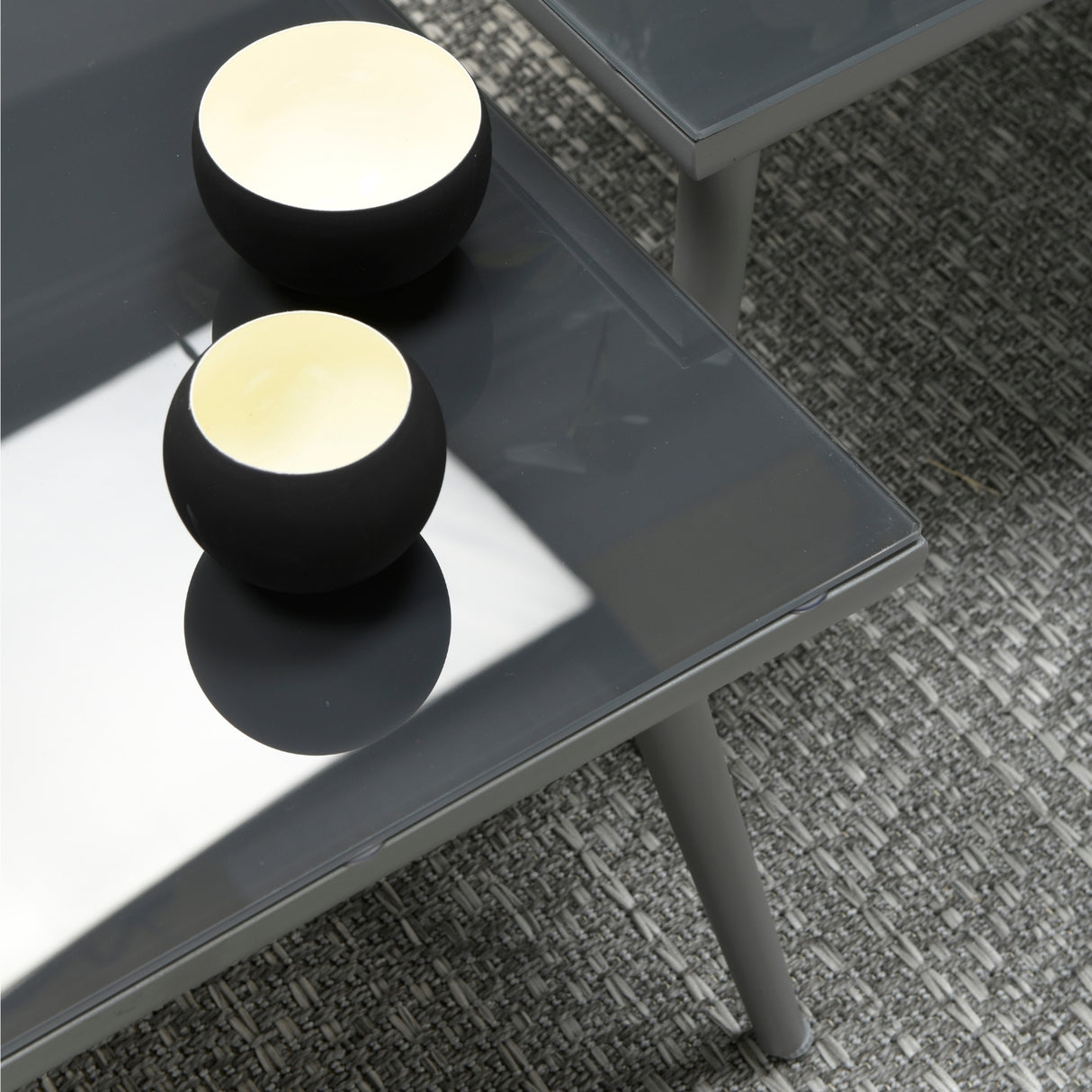 5-Seater Outdoor Rope Patio Sofa Set with Glass Top Tables (Black & Grey)