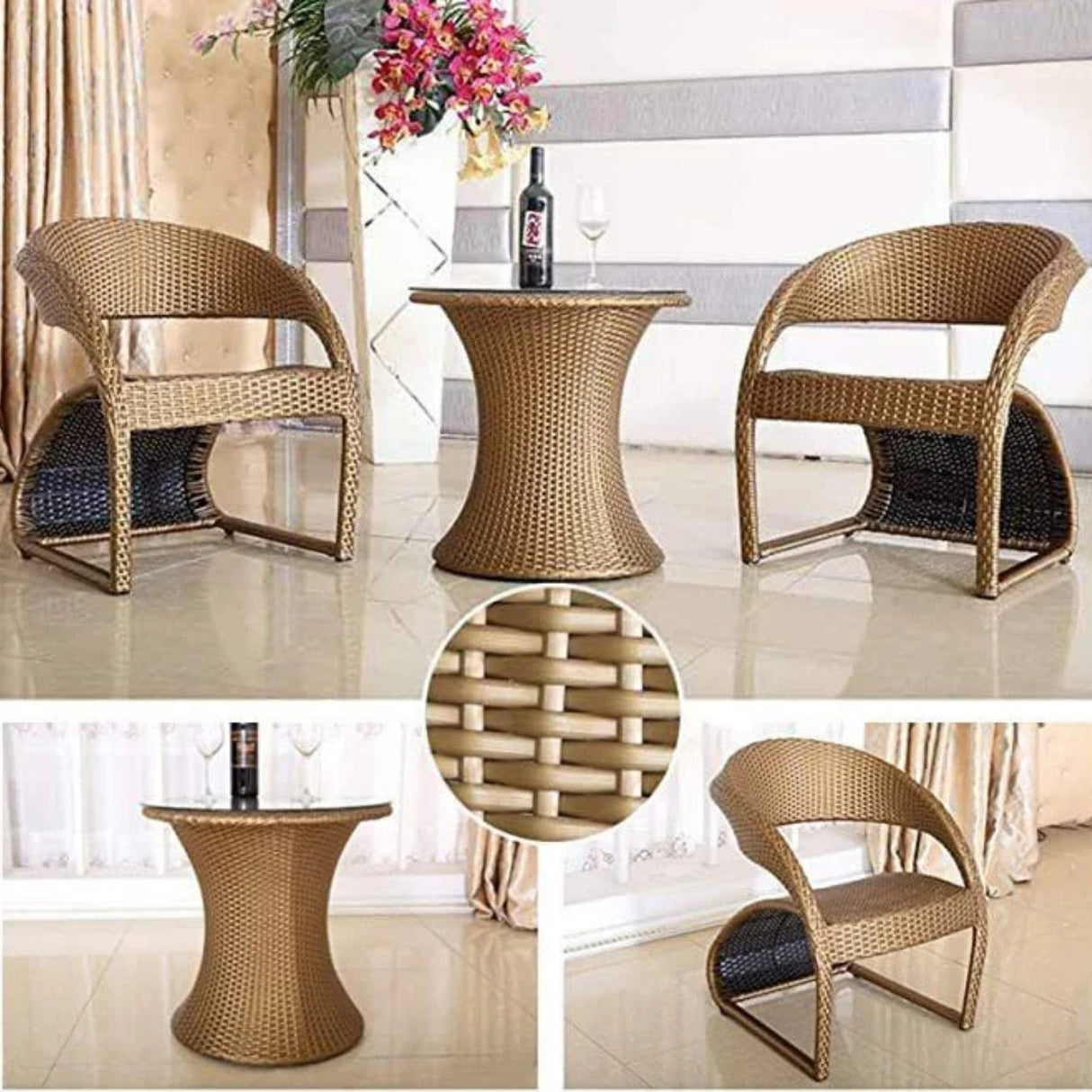 3-Piece Outdoor Rattan Wicker Patio Set (Golden)