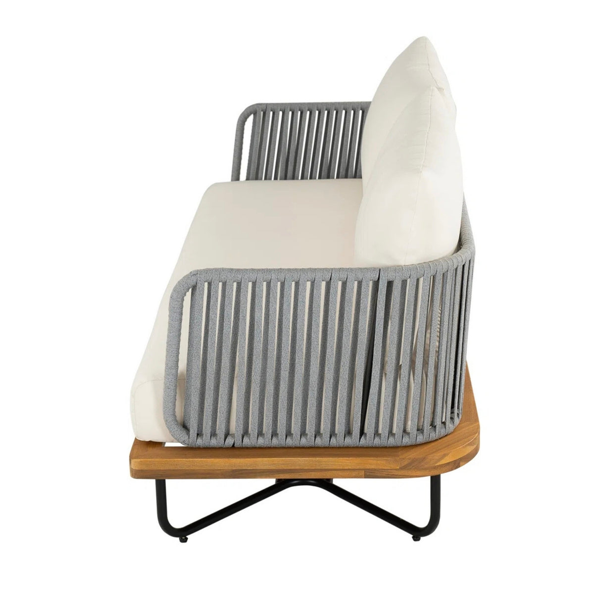 Outdoor 6-Piece Rope Woven Conversation Sofa Set with Wooden Top Table