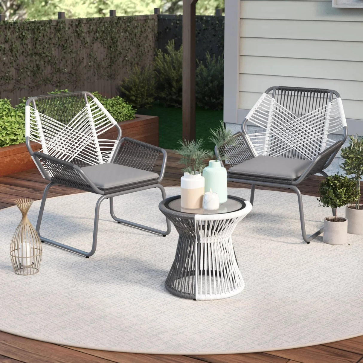 Outdoor Rope Double Tone 3-Piece Patio Set