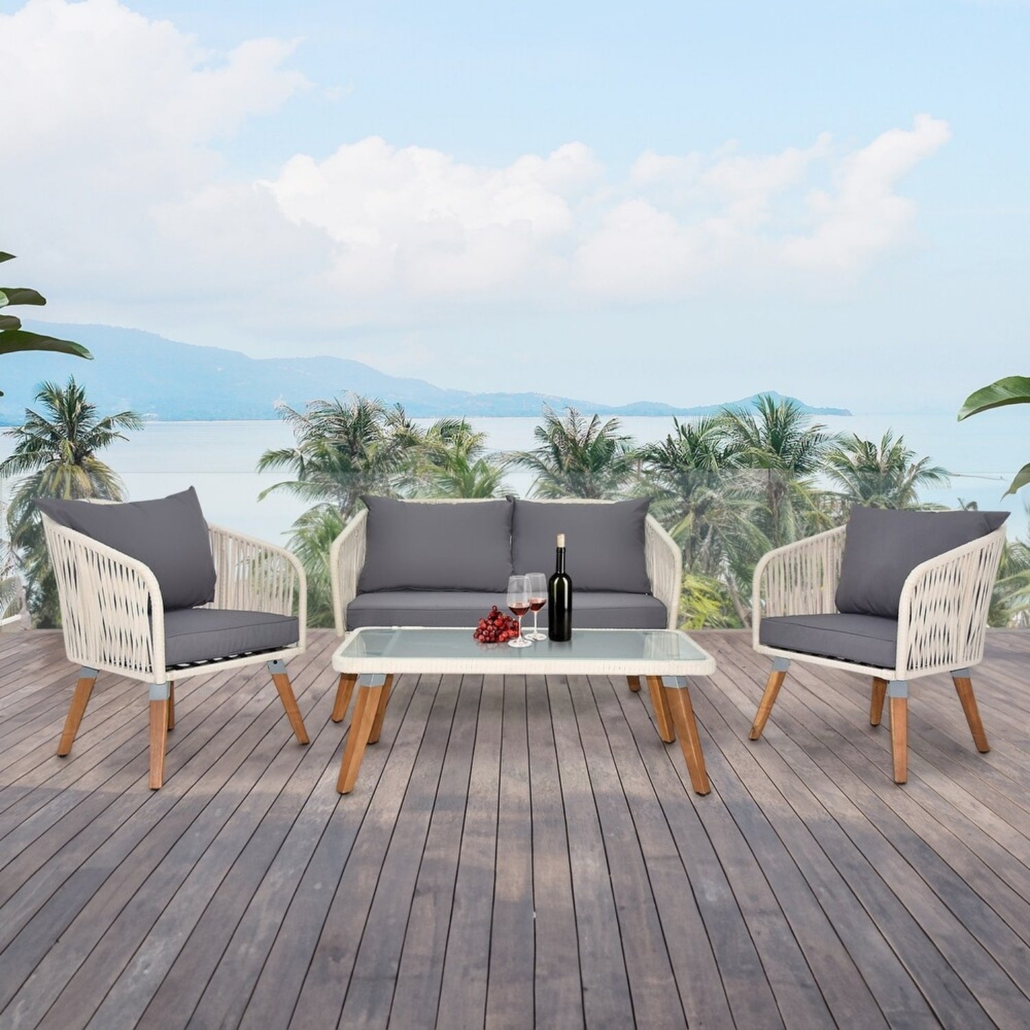 Outdoor Rope 4-Piece Sofa Set (White & Grey)