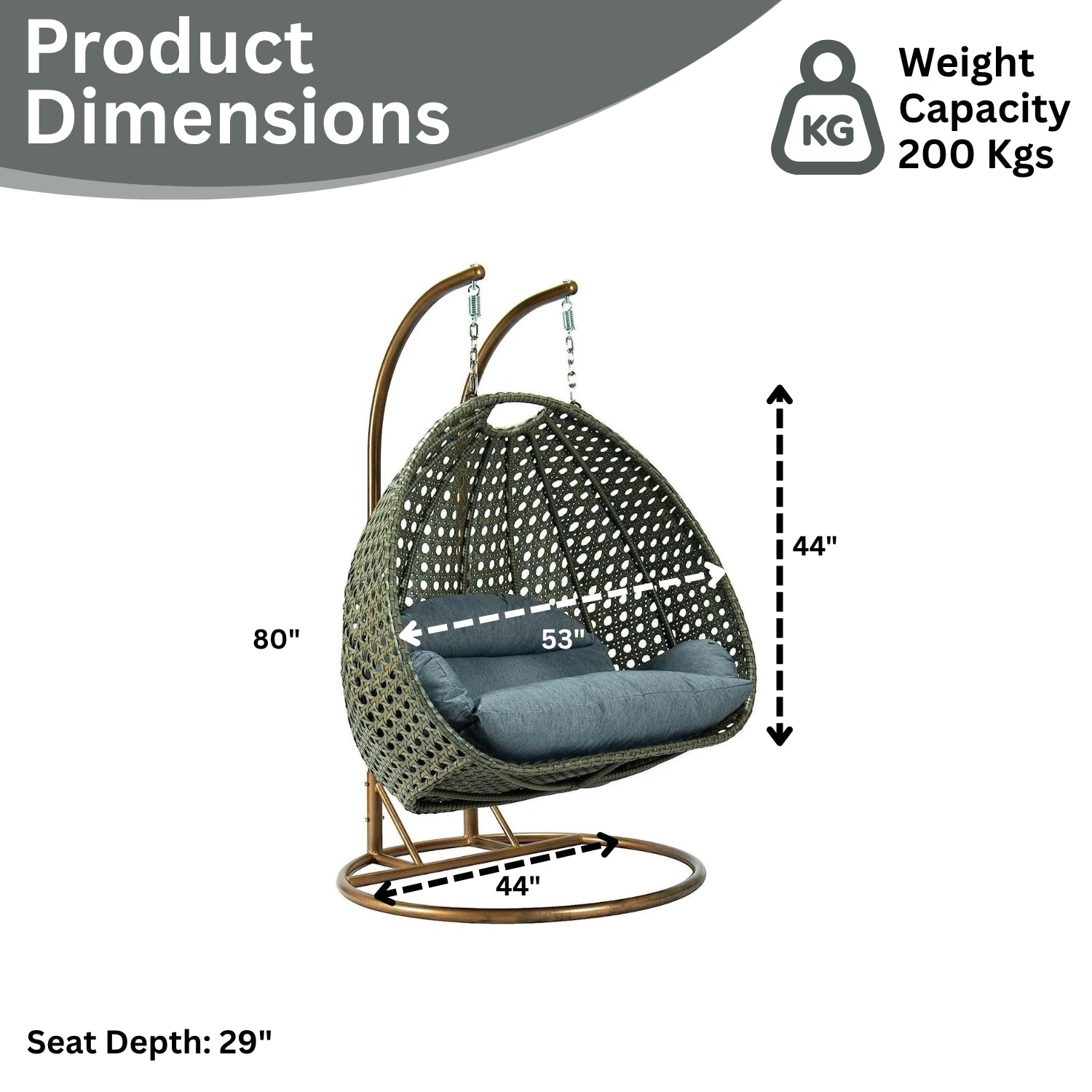 Double Seater Hanging Swing Chair (Dark Brown/Dark Grey)