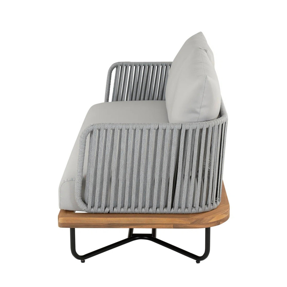 Outdoor 4-Piece Rope Woven Conversation Sofa Set with Wooden Top Table