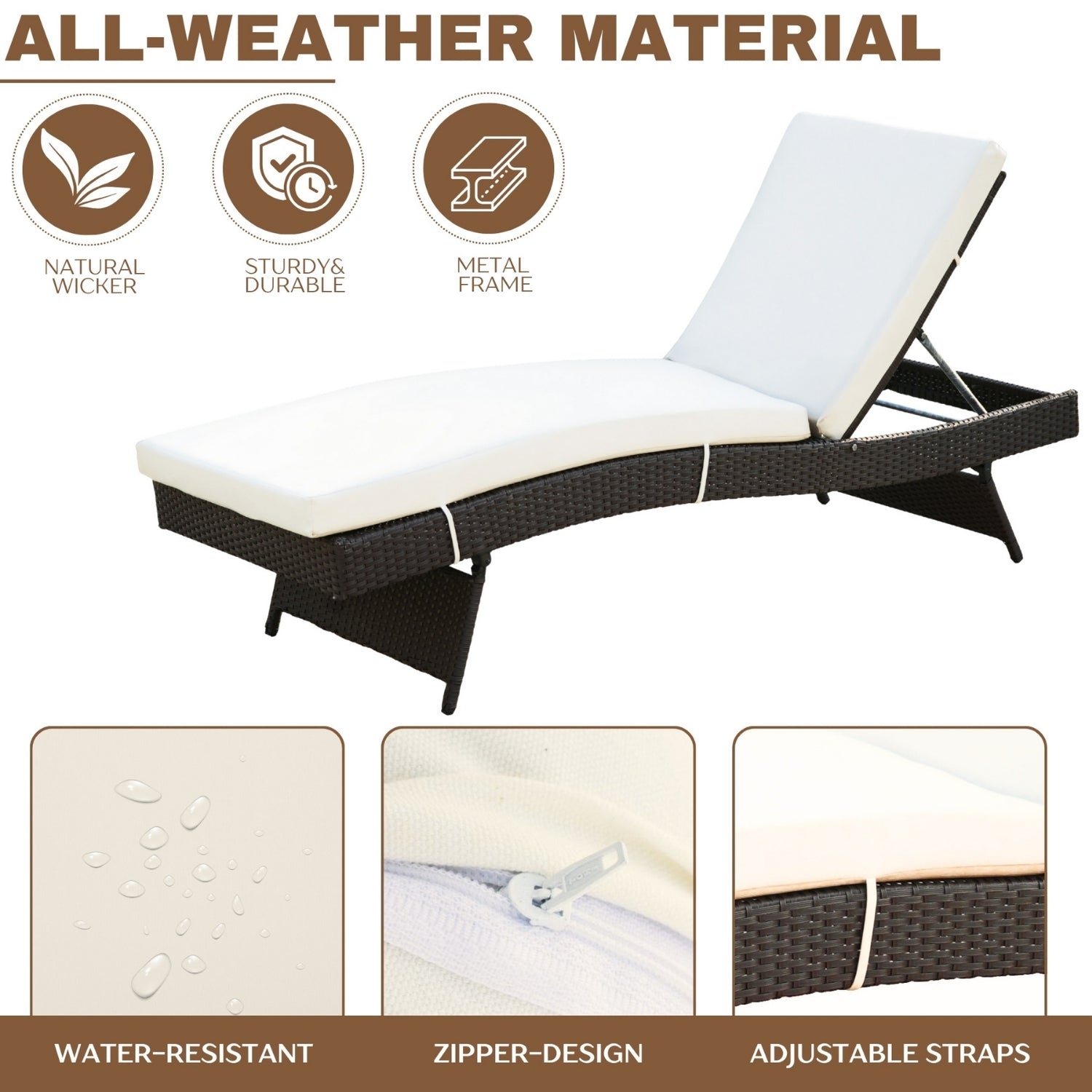 Outdoor All-Weather Wicker Lounger with Cushions