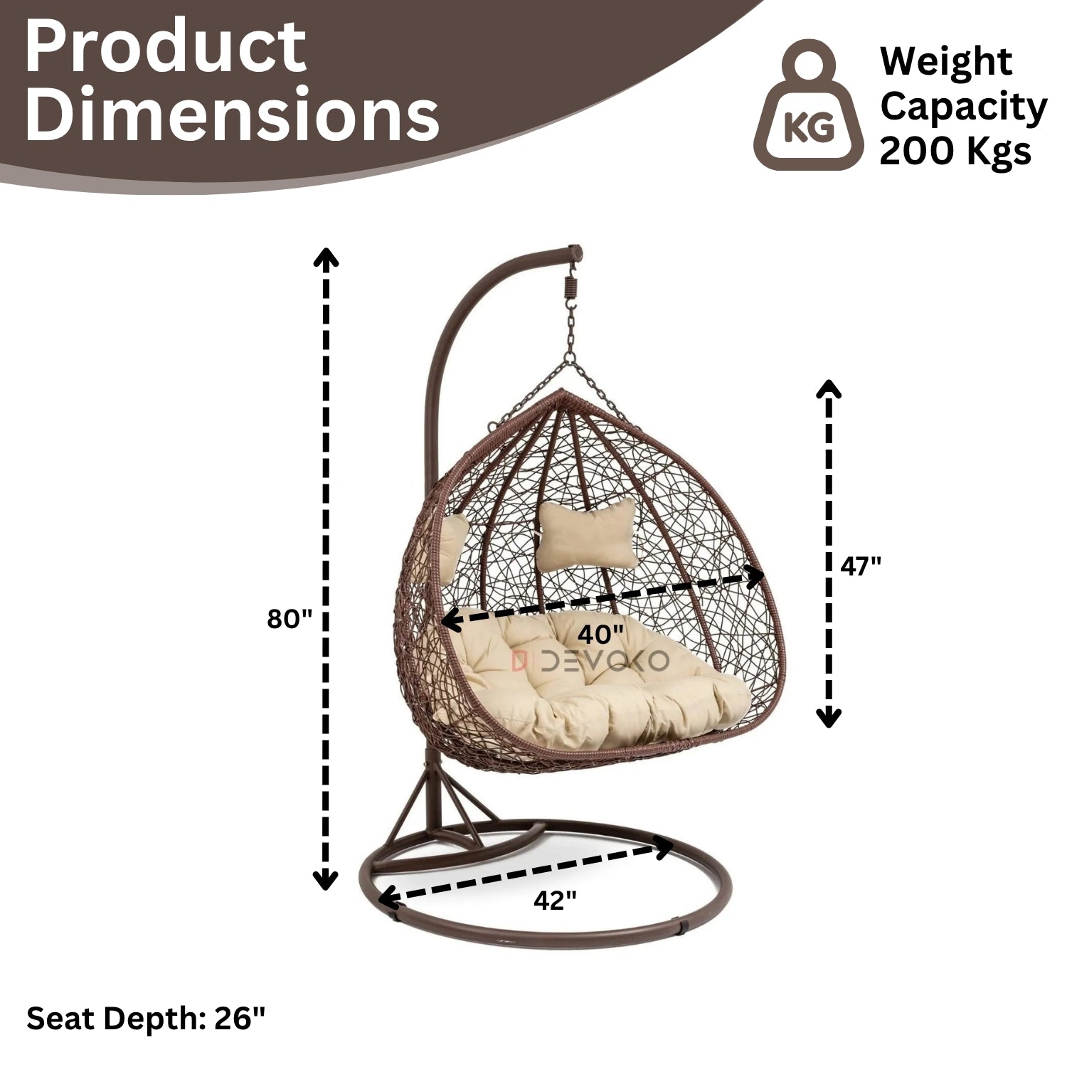 Double Seater Rattan & Wicker Swing (Brown & Cream)