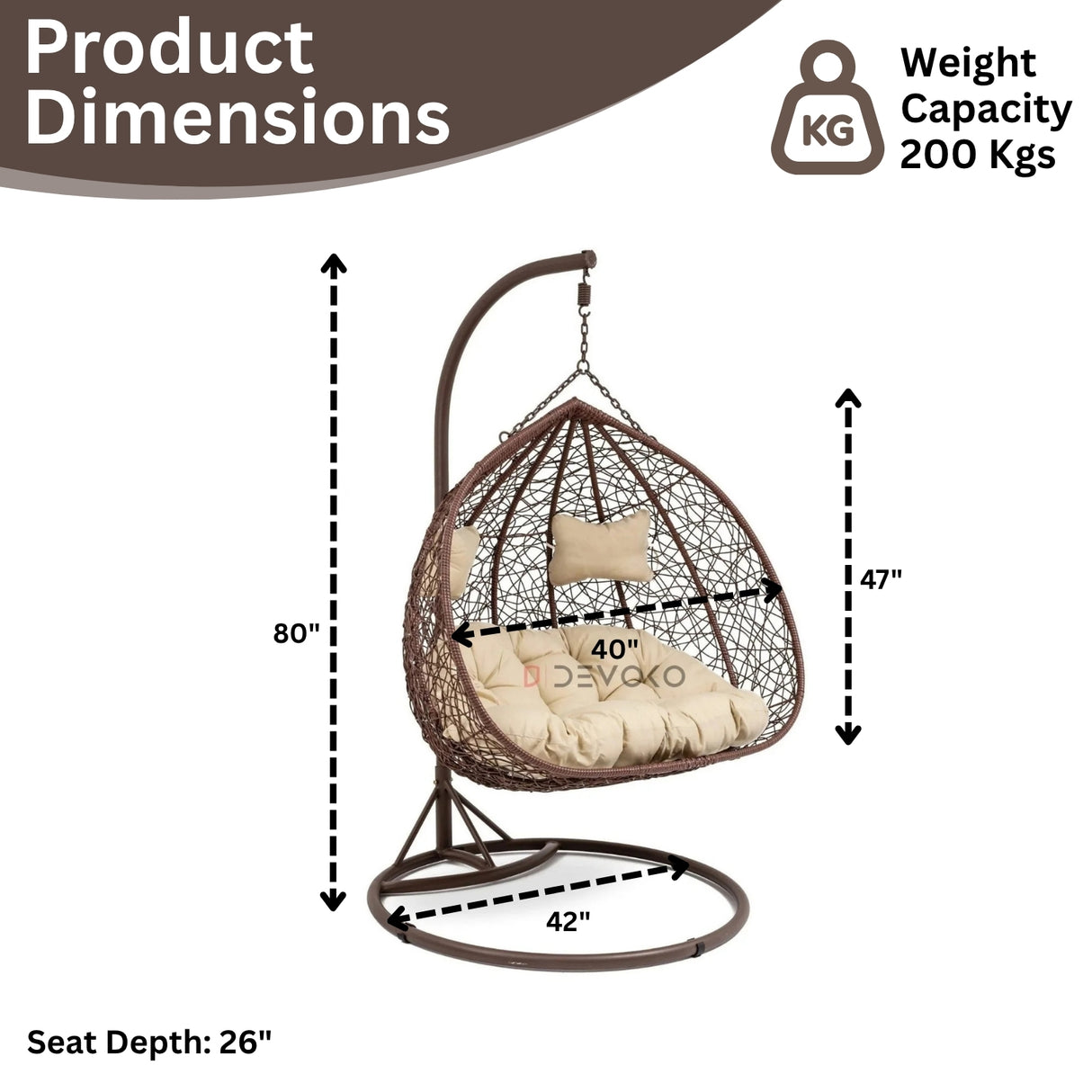 Double Seater Rattan & Wicker Swing (Brown & Cream)