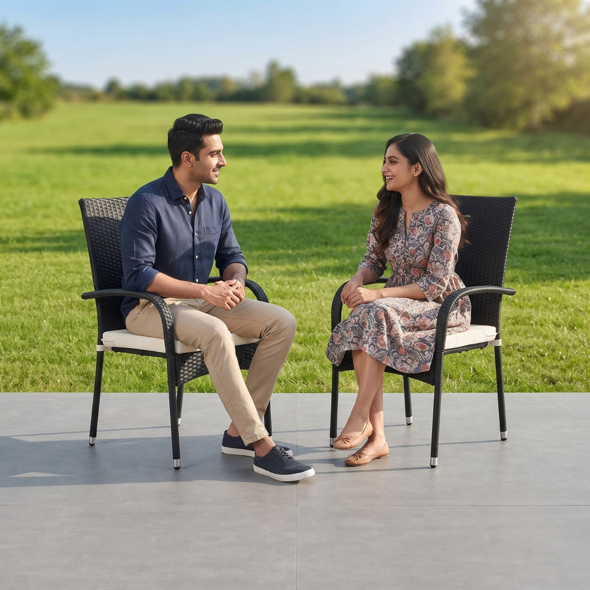 2-Piece Outdoor Rattan Wicker Patio Dining Chairs