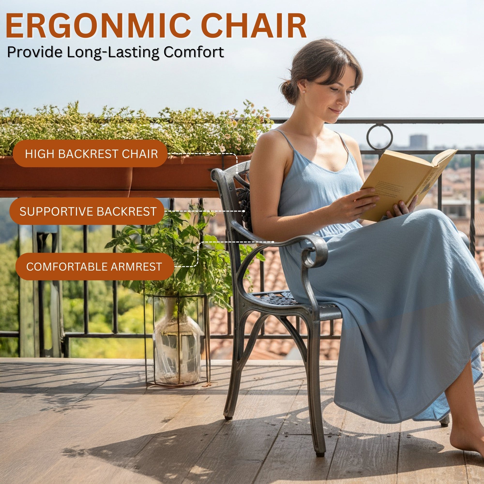 Outdoor 4-Piece Cast Aluminum Patio Bistro Set (Grey)