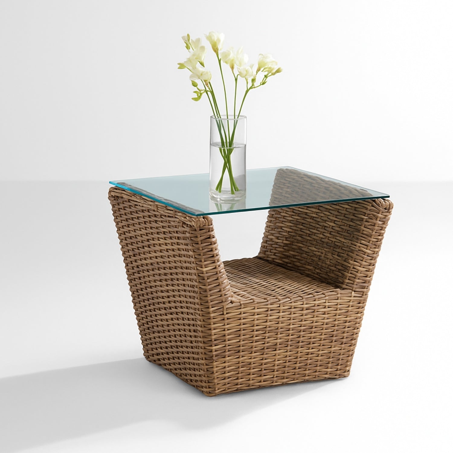 5-Piece Outdoor Wicker Sofa Set With 2-Tier Glass Top Tables