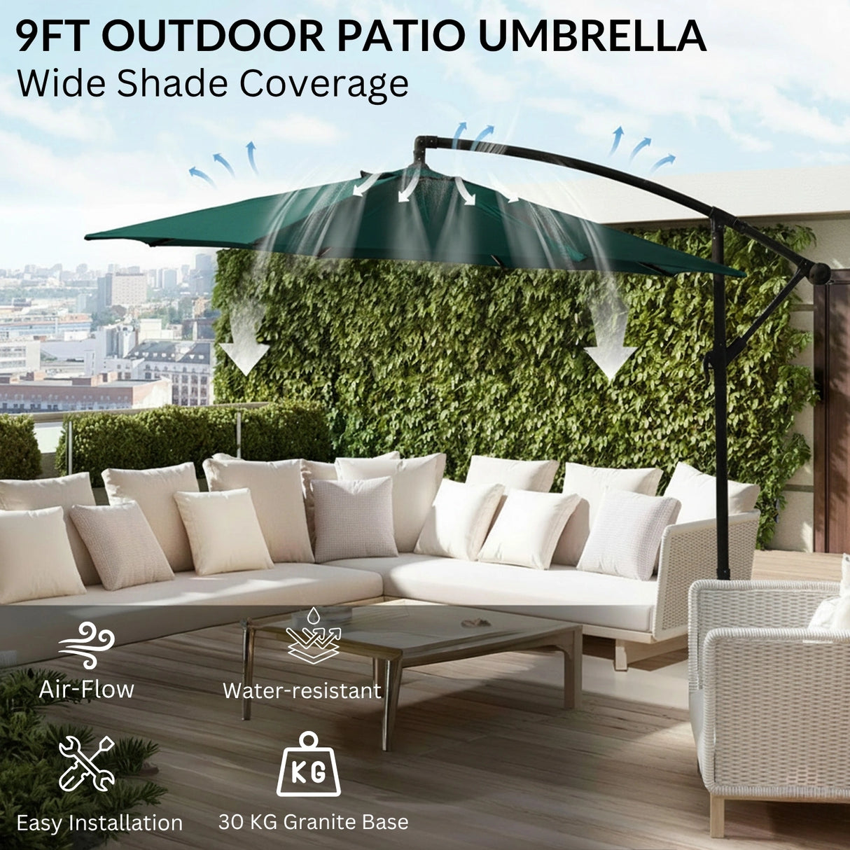 9 Ft Outdoor Offset Cantilever Patio Umbrella with Granite Base