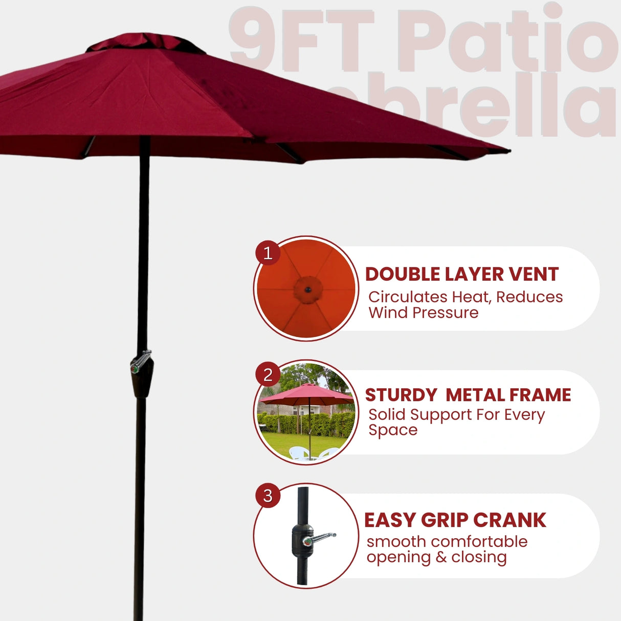 9ft Red Color Outdoor Patio Umbrella with Centre Pole