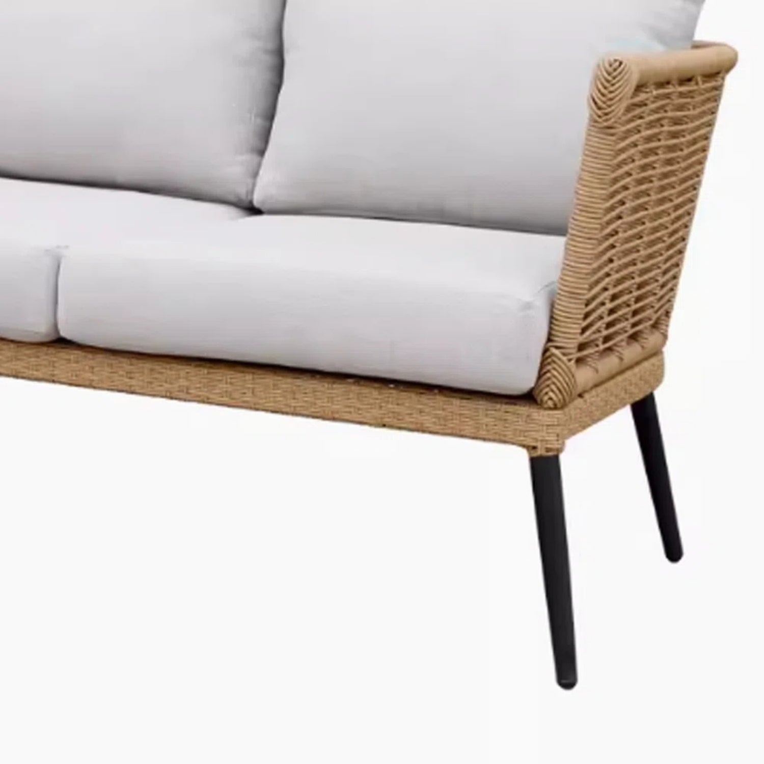 Outdoor Beige Rope 7-Seater Sofa Set With Glass Top Table