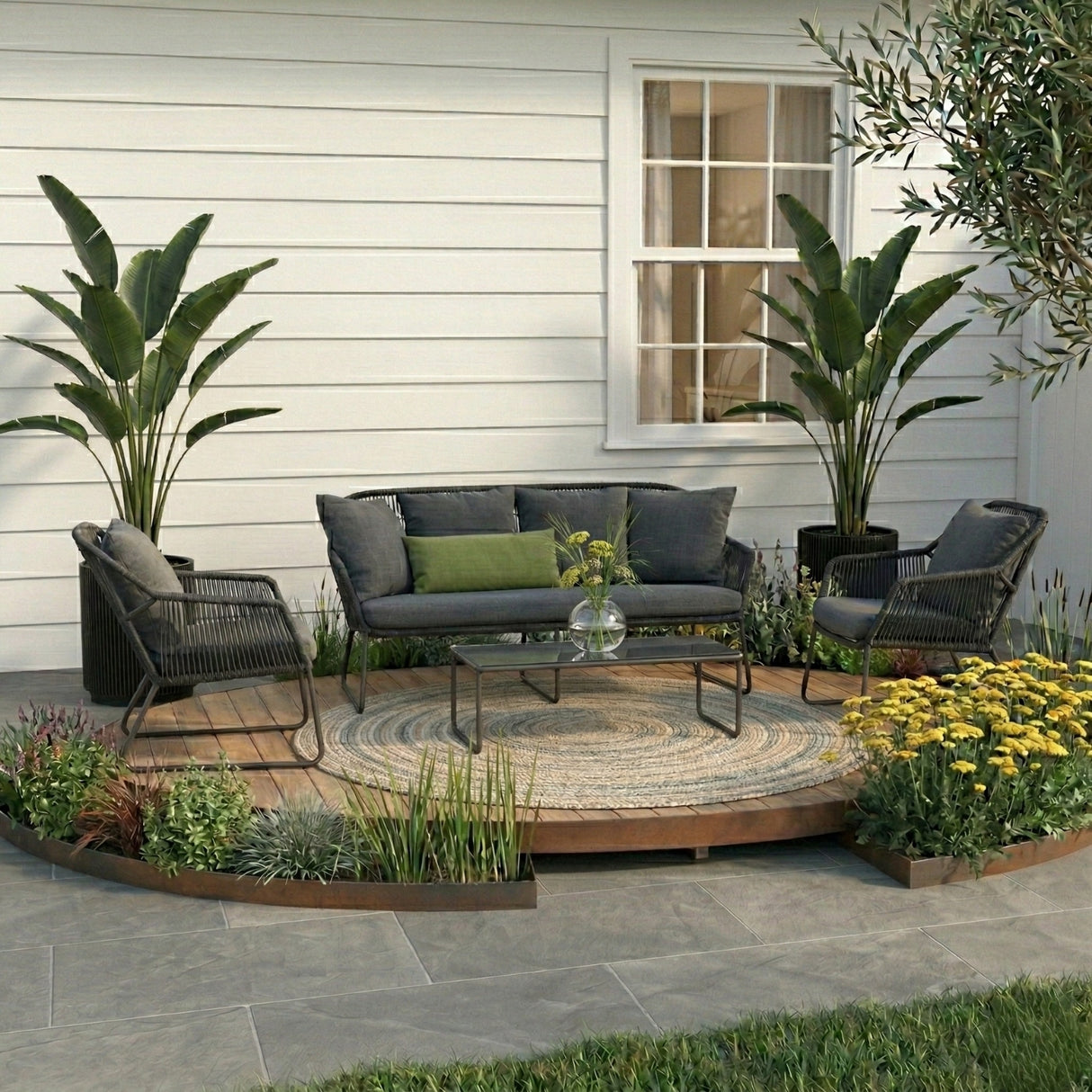 4 Piece Outdoor All-Weather Rope Sofa Set