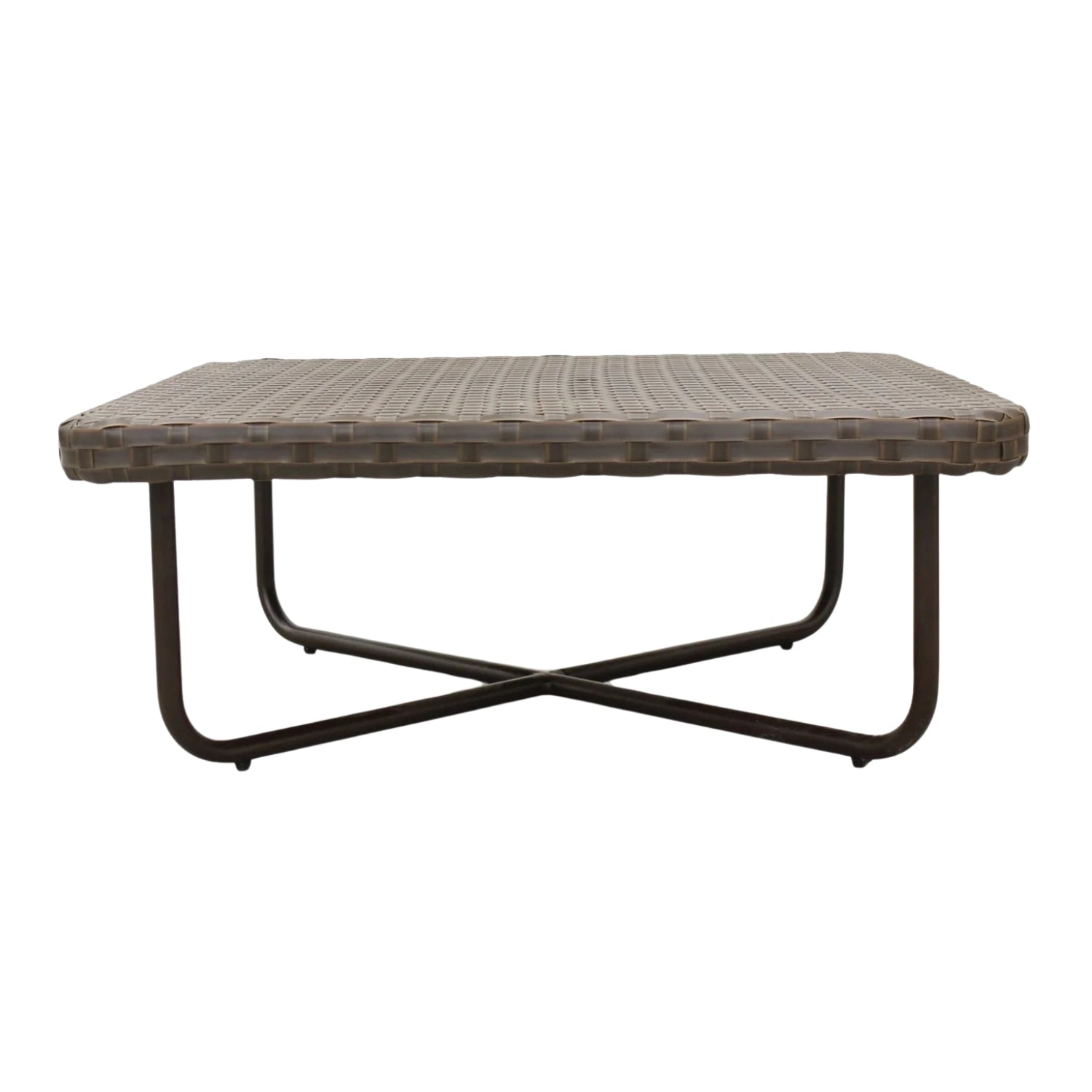 Outdoor Rope 4-Piece Patio Sofa Set with Wicker Top Table (Brown & White)