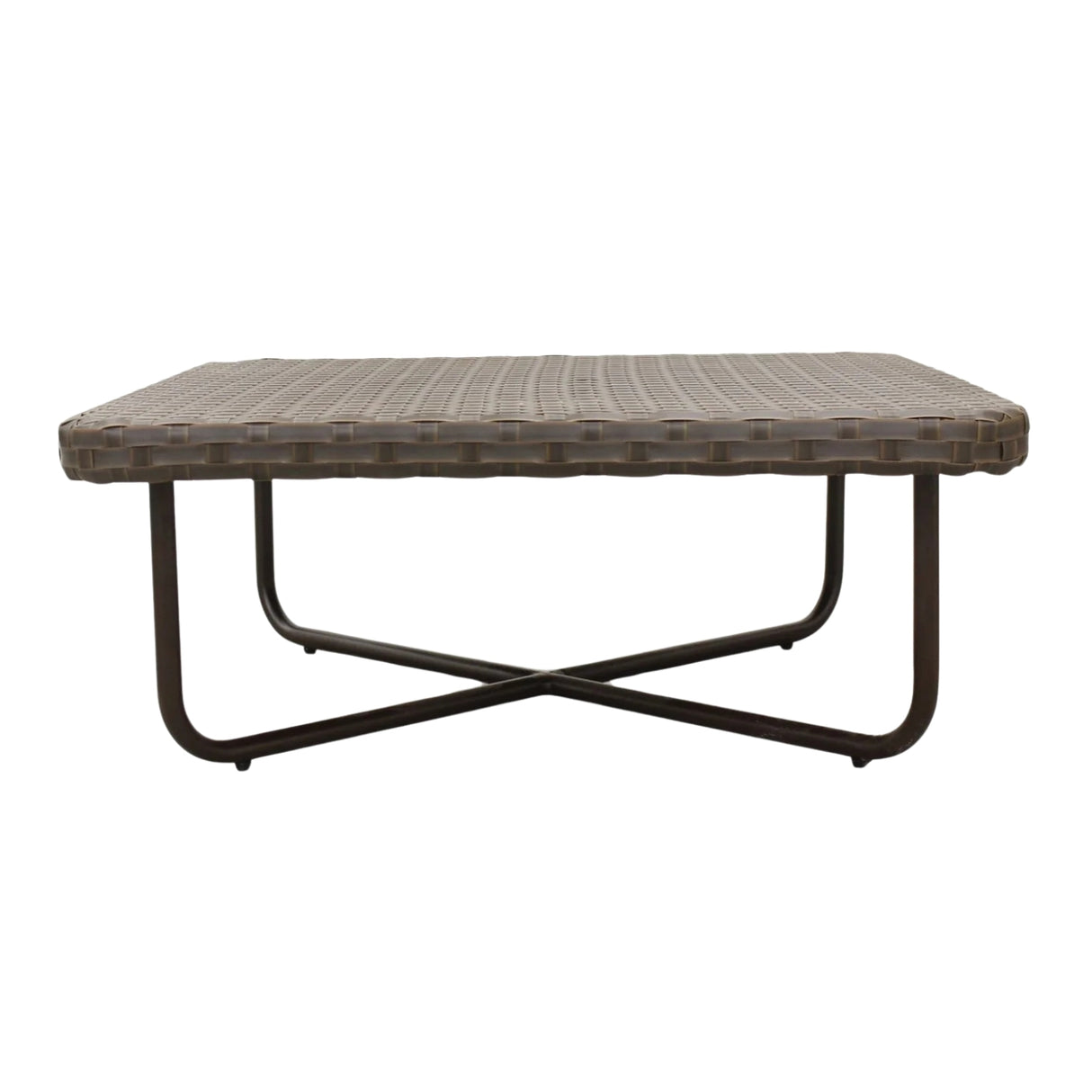 Outdoor Rope 4-Piece Patio Sofa Set with Wicker Top Table (Brown & White)