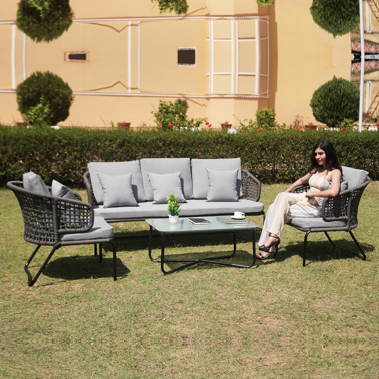 Outdoor 5 Seater Rope Conversation Sofa Set