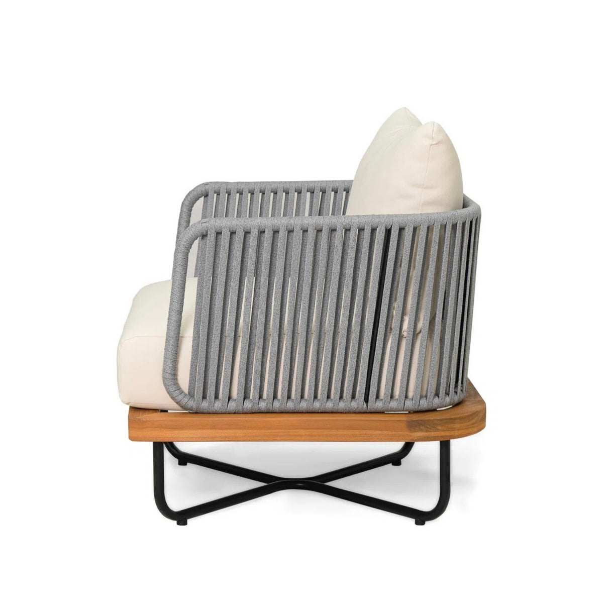 Outdoor 4-Piece Rope Woven Conversation Sofa Set with Wooden Top Table