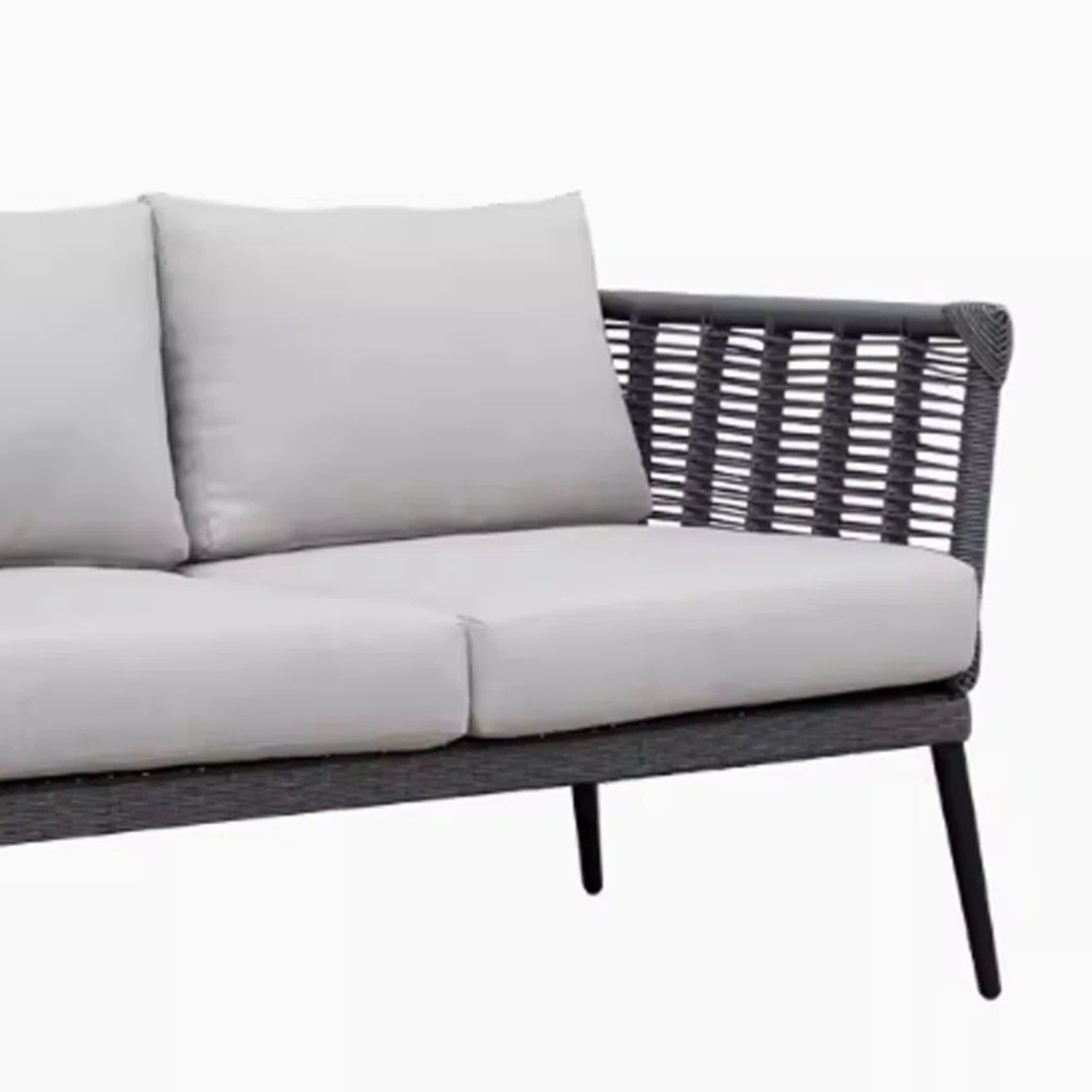 Outdoor Grey Rope 7-Seater Sofa Set With Glass Top Table