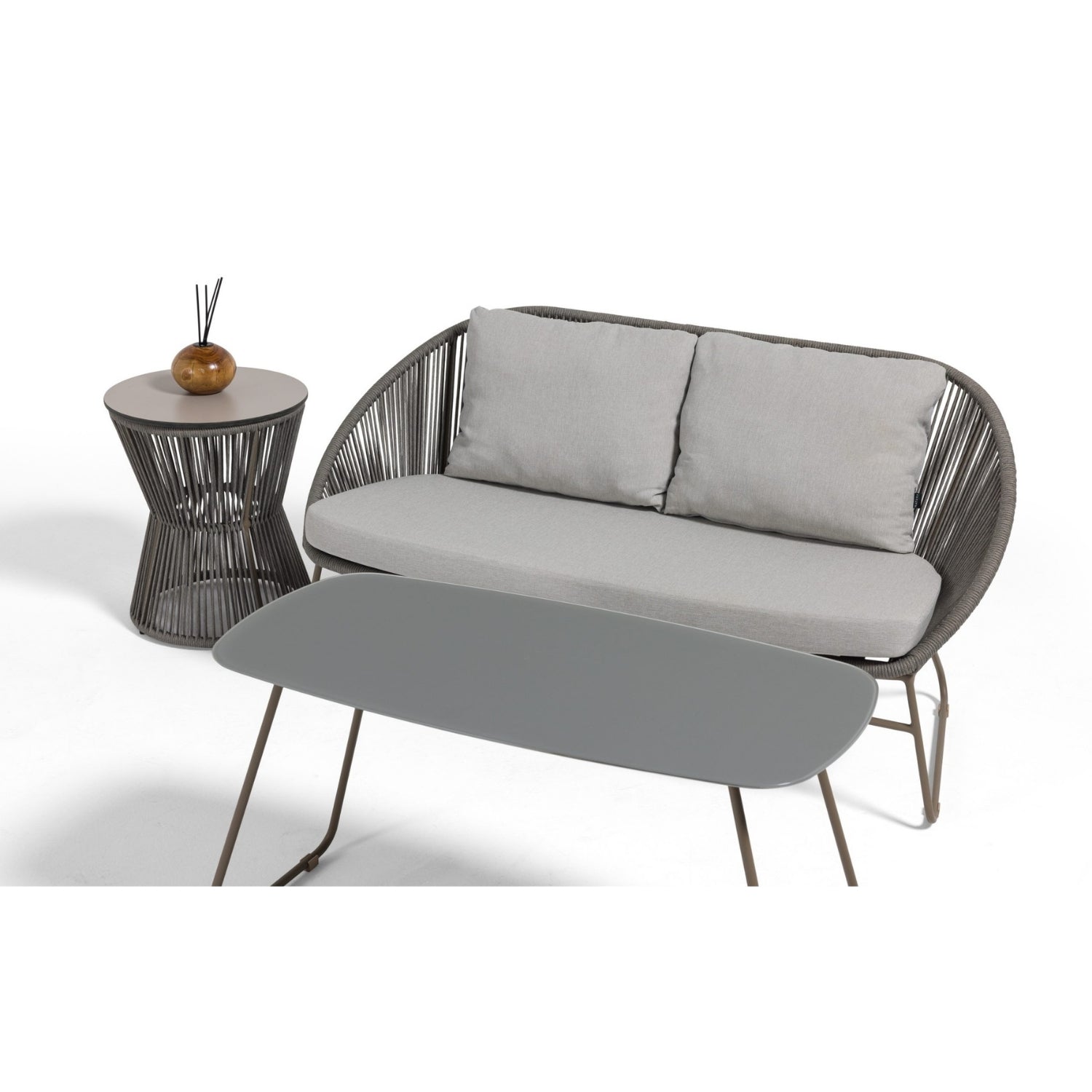 Outdoor Rope 4-Piece Patio Sofa Set with Glass Top Tables