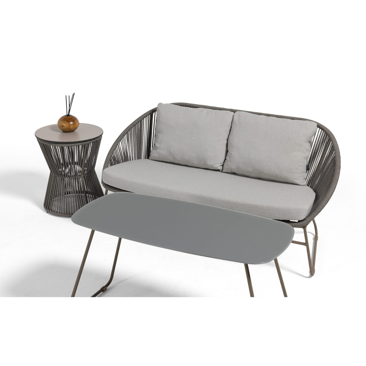 Outdoor Rope 4-Piece Patio Sofa Set with Glass Top Tables