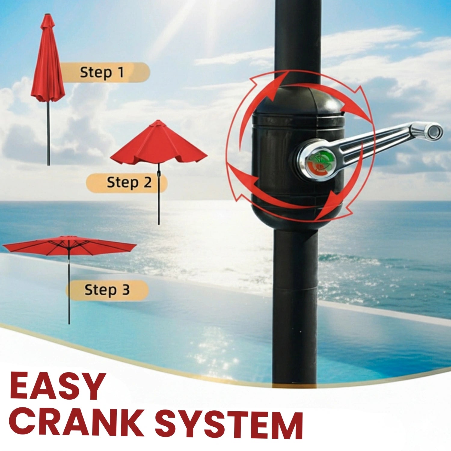 9ft Red Color Outdoor Patio Umbrella with Centre Pole