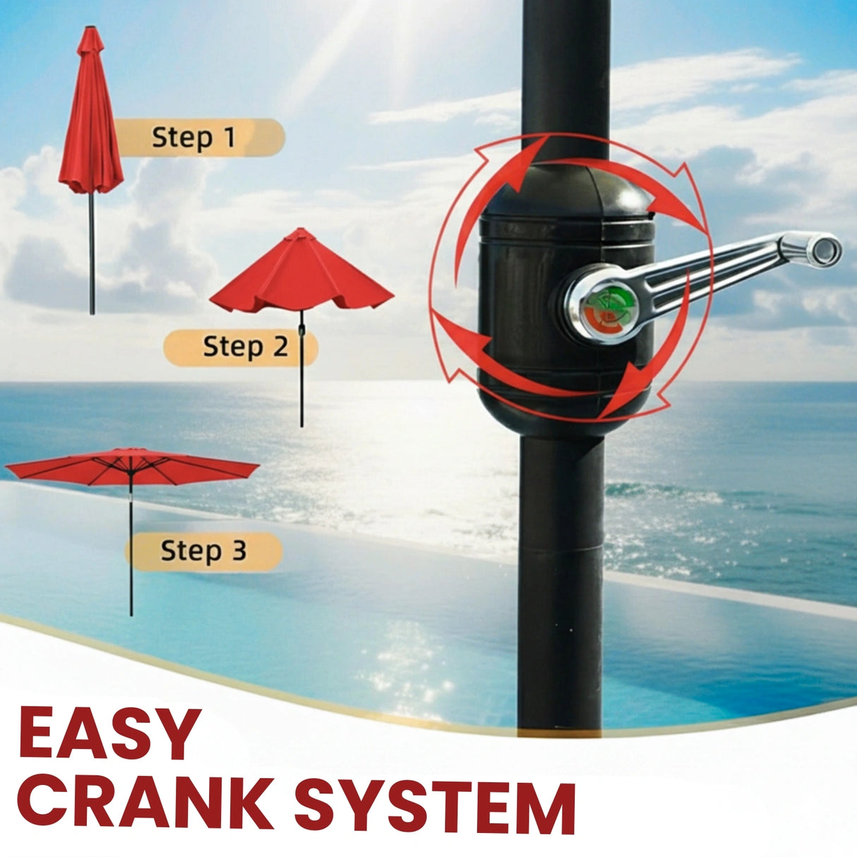 9ft Red Color Outdoor Patio Umbrella with Centre Pole