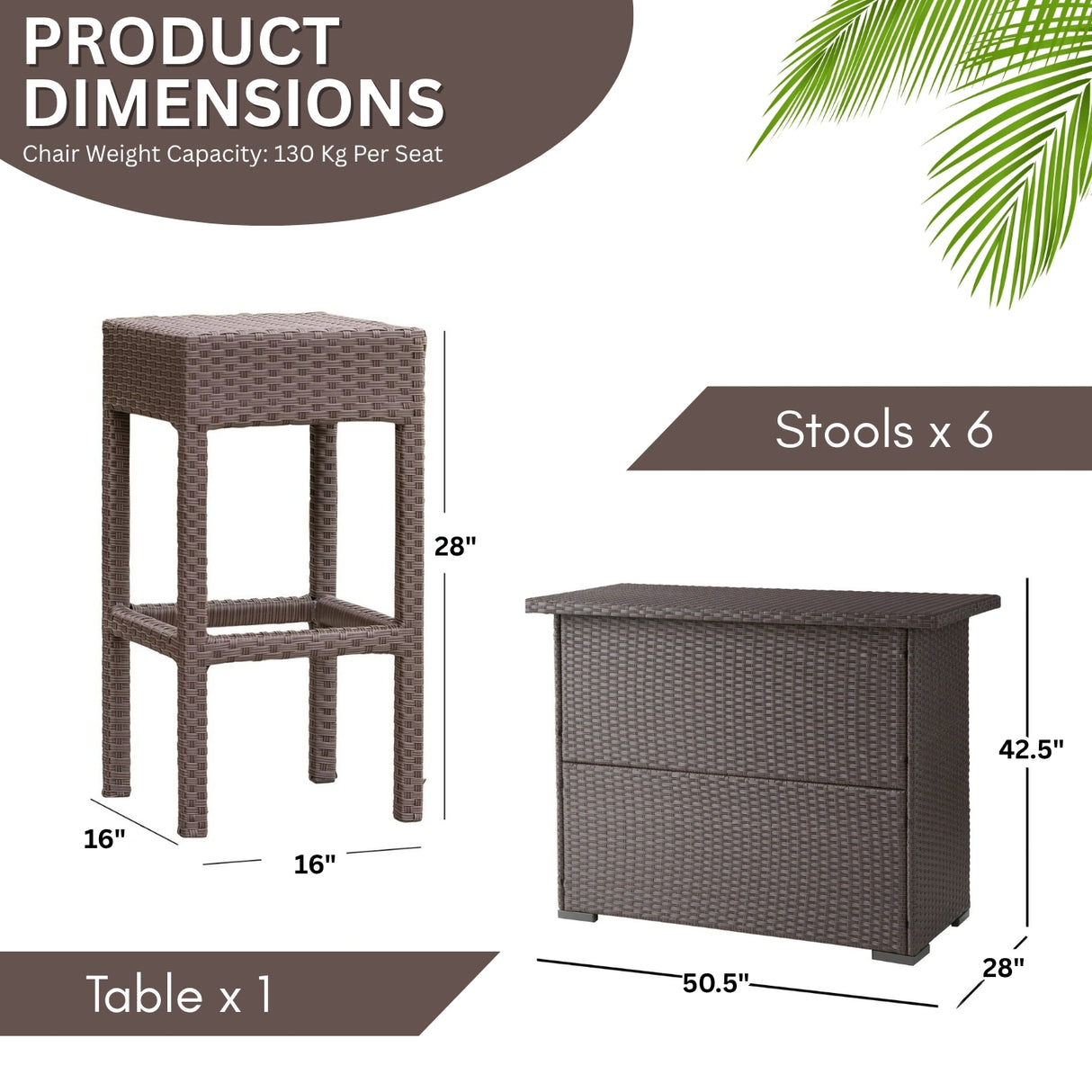 7-Piece Outdoor Rattan Wicker Bar Set with Wicker Top Table