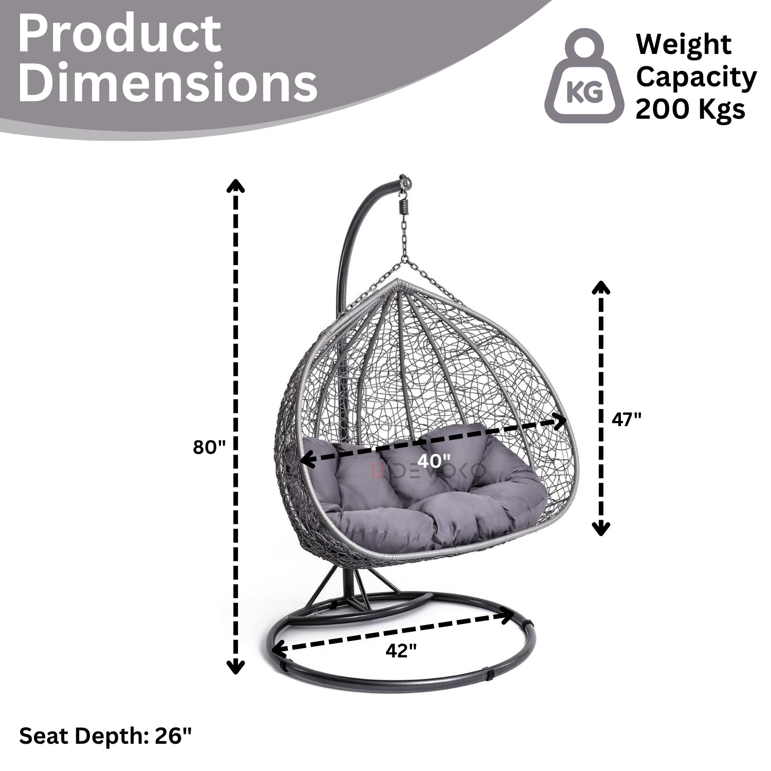 Double Seater Rattan & Wicker Swing (Grey)