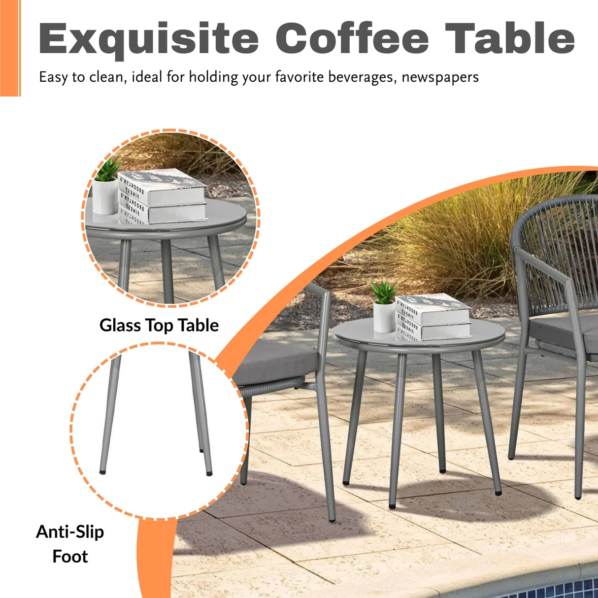 3 Piece Garden Outdoor Rope Patio Set