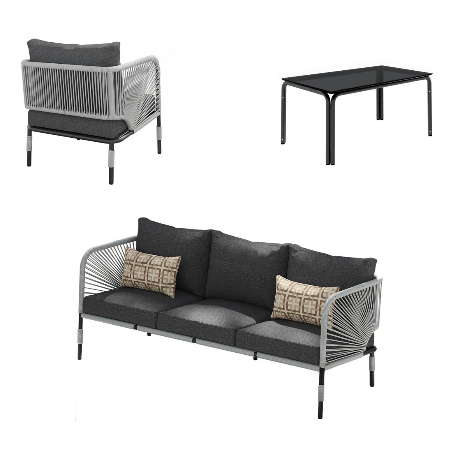 Outdoor Rope 5-Seater Sofa Set With Glass Top Table