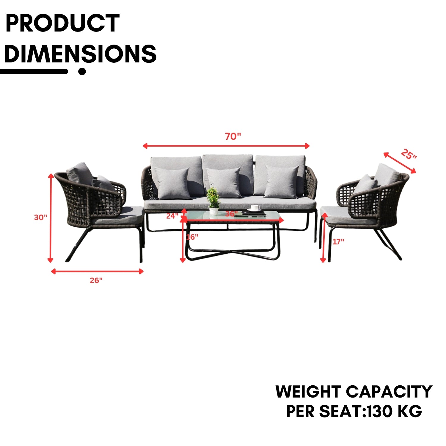 Outdoor 5 Seater Rope Conversation Sofa Set