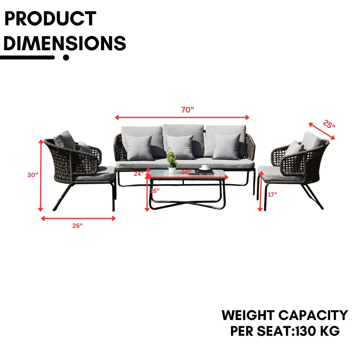 Outdoor 5 Seater Rope Conversation Sofa Set