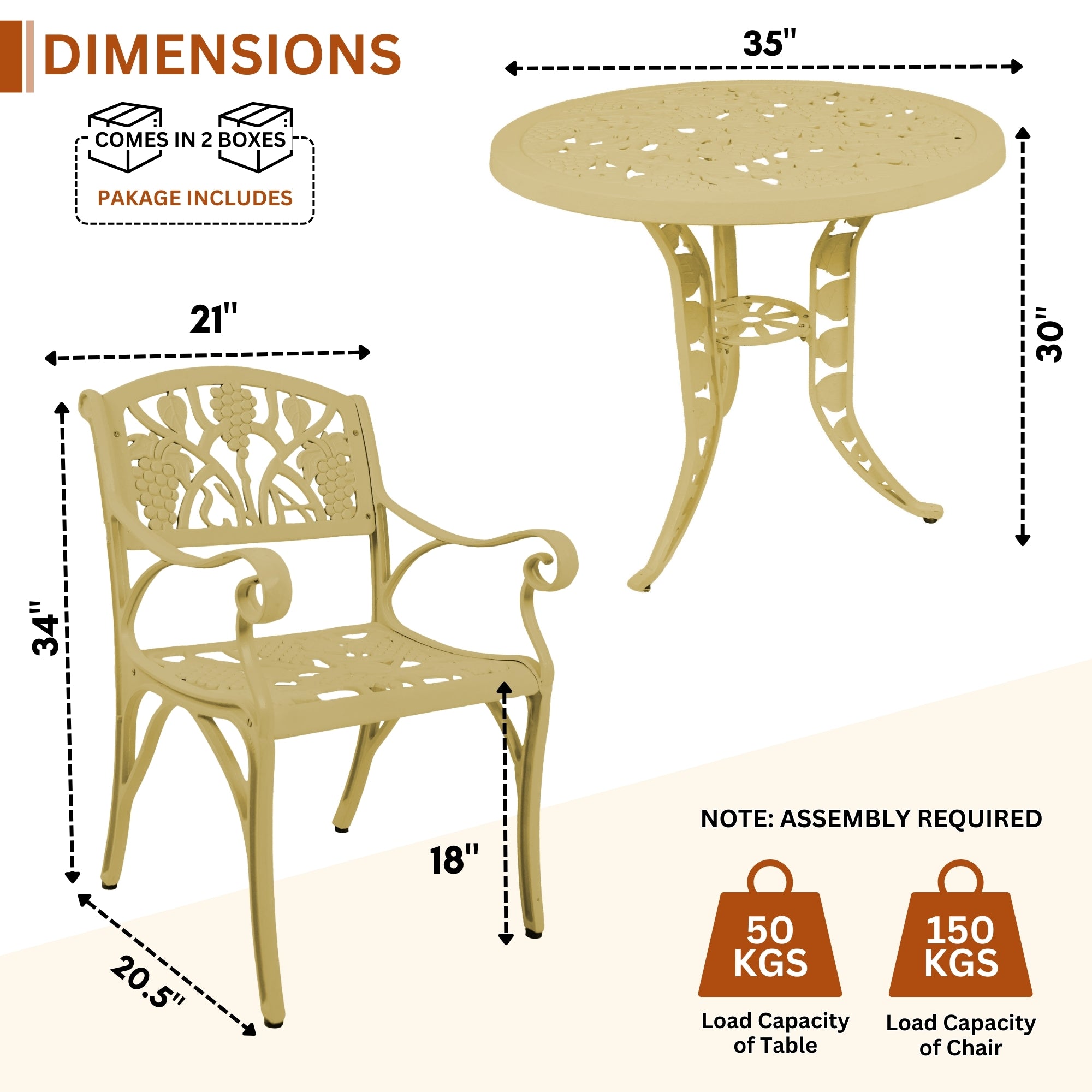 Outdoor Cast Aluminium 5-Piece Patio Bistro Set (Beige)