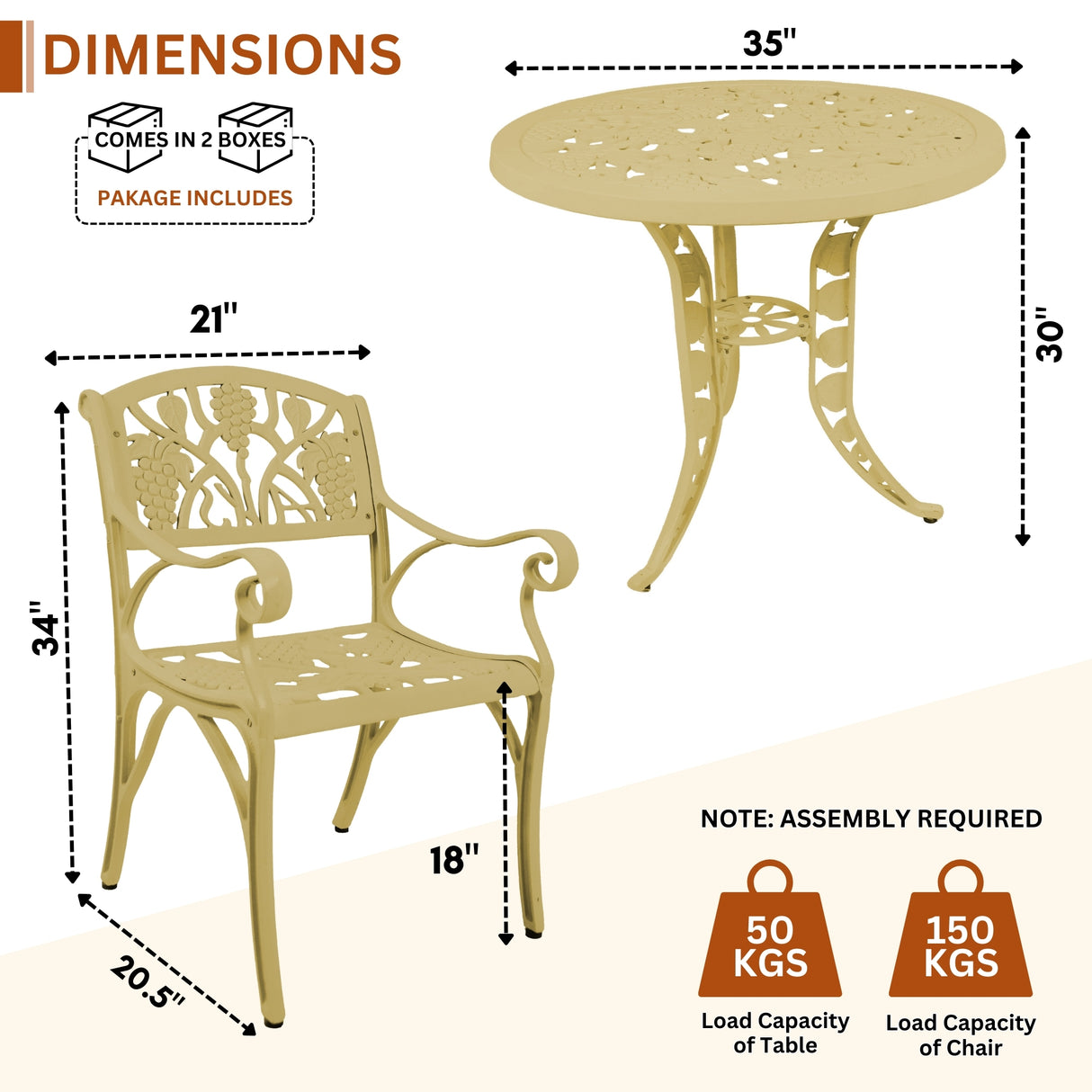 Outdoor 3-Piece Cast Aluminum Patio Bistro Set (Beige)