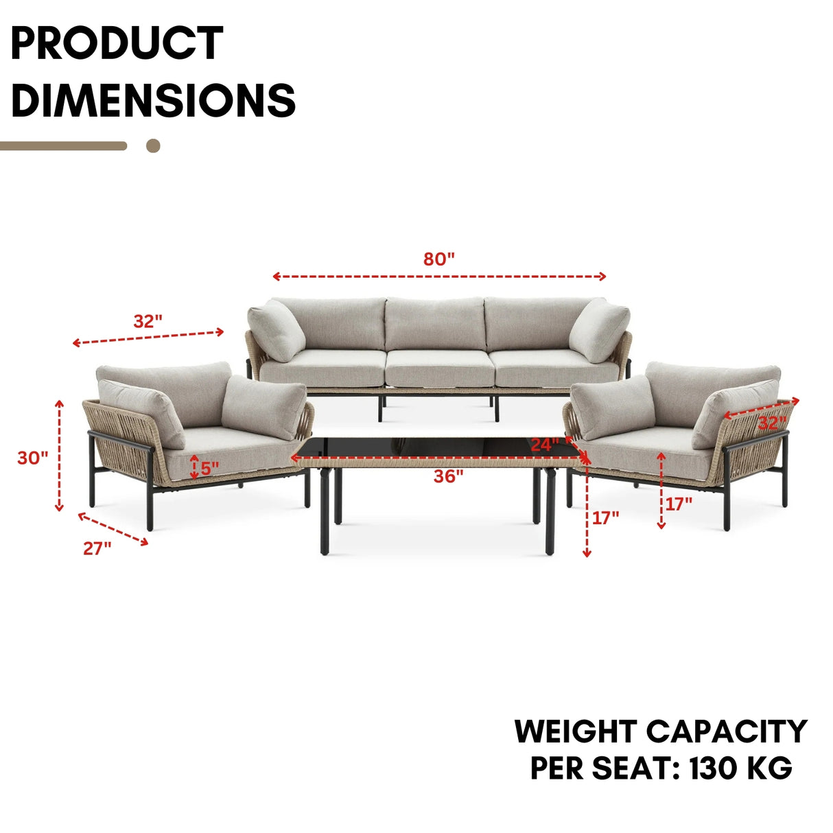 Outdoor 4-Piece Rope Conversation Sofa Set